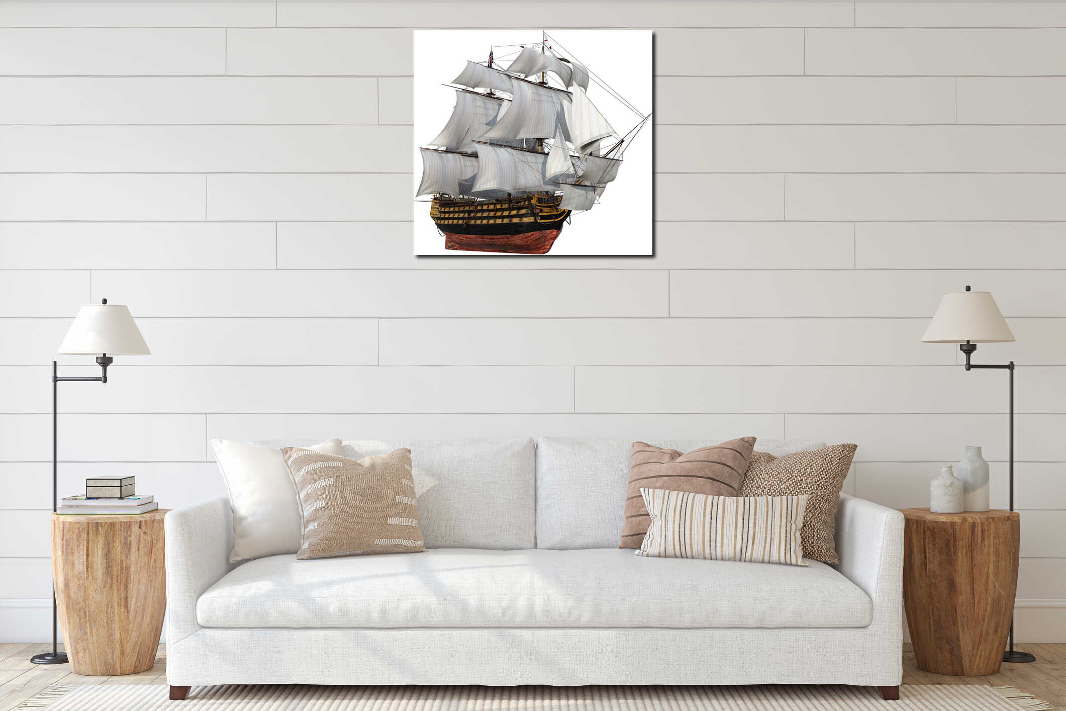 Vintage Tall Sailing Ship, Isolated interior mockup