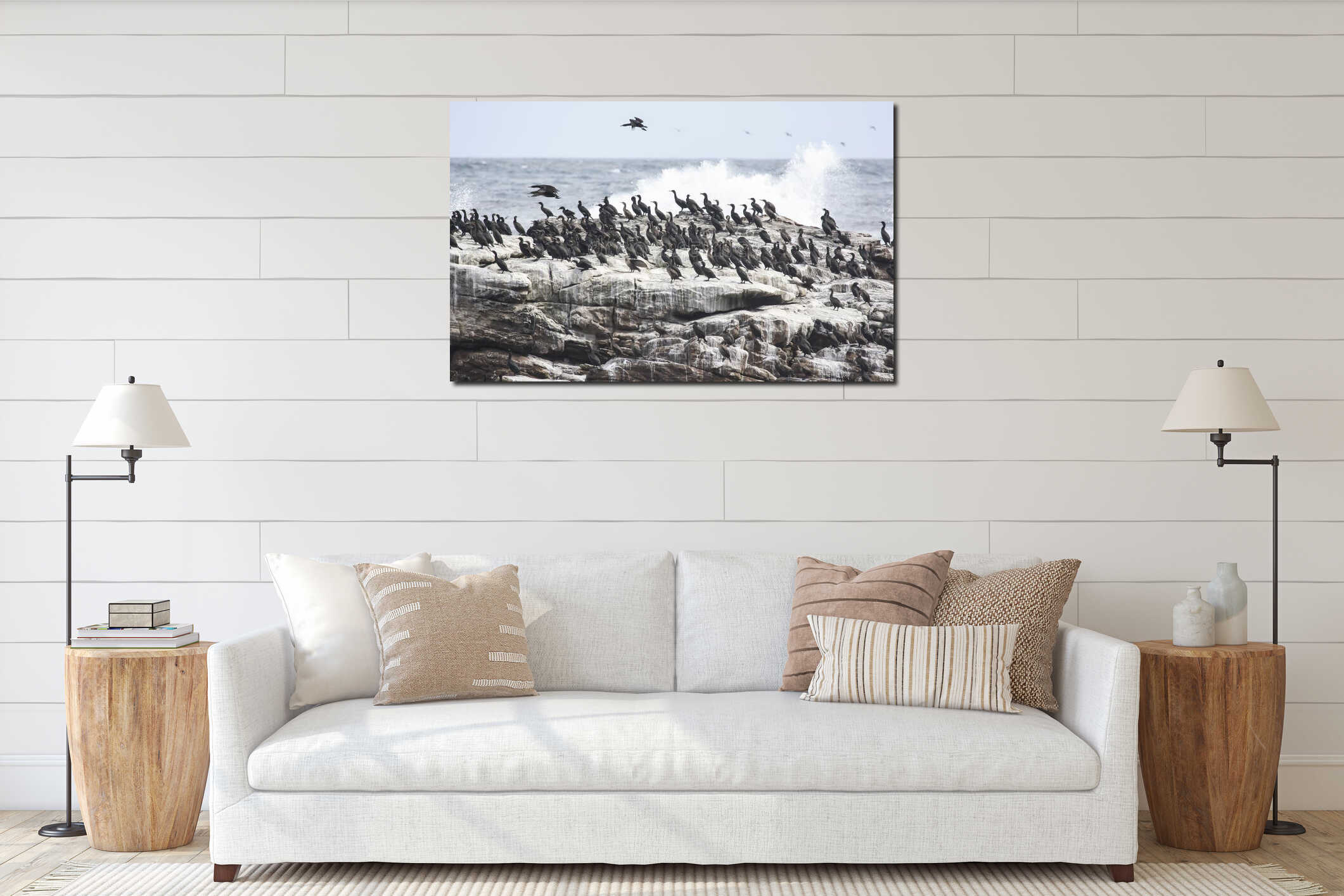 ÃÂ¡olony of large cormorants on a rock during a storm interior mockup