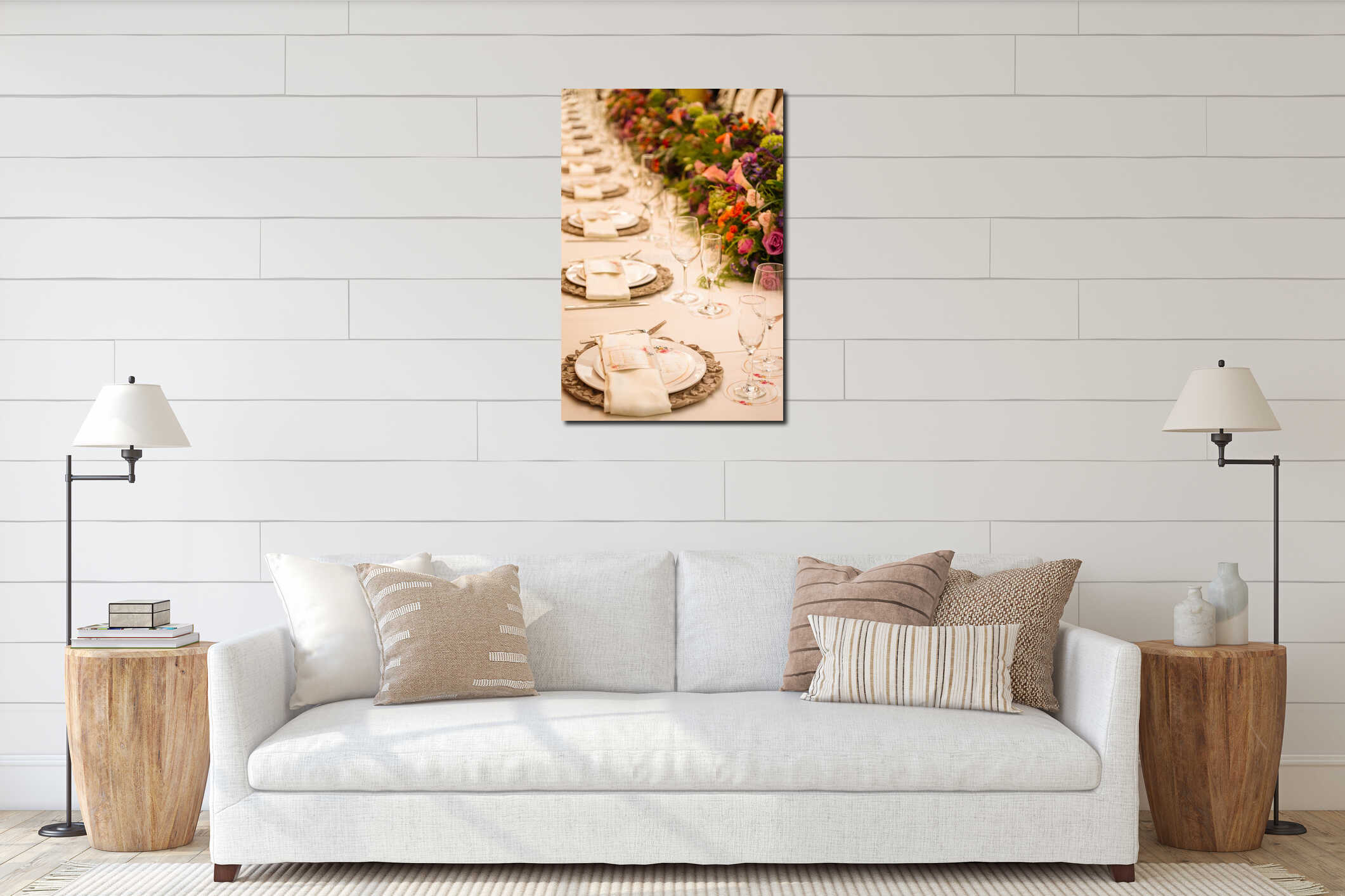 Vertical shot of wedding table set up interior mockup