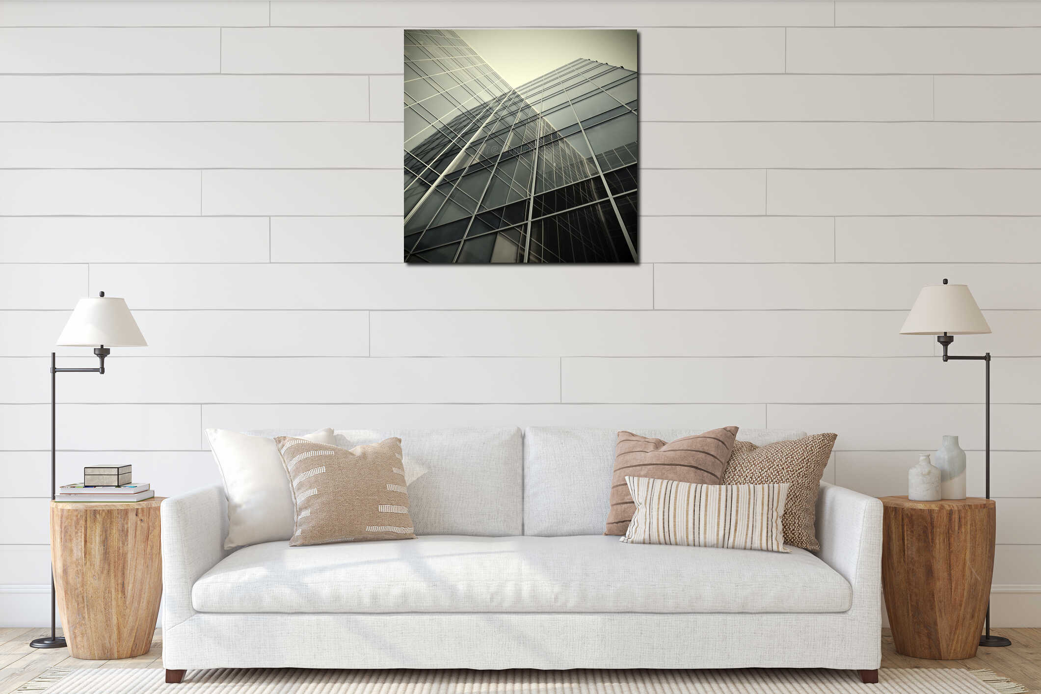 Modern glass silhouettes interior mockup