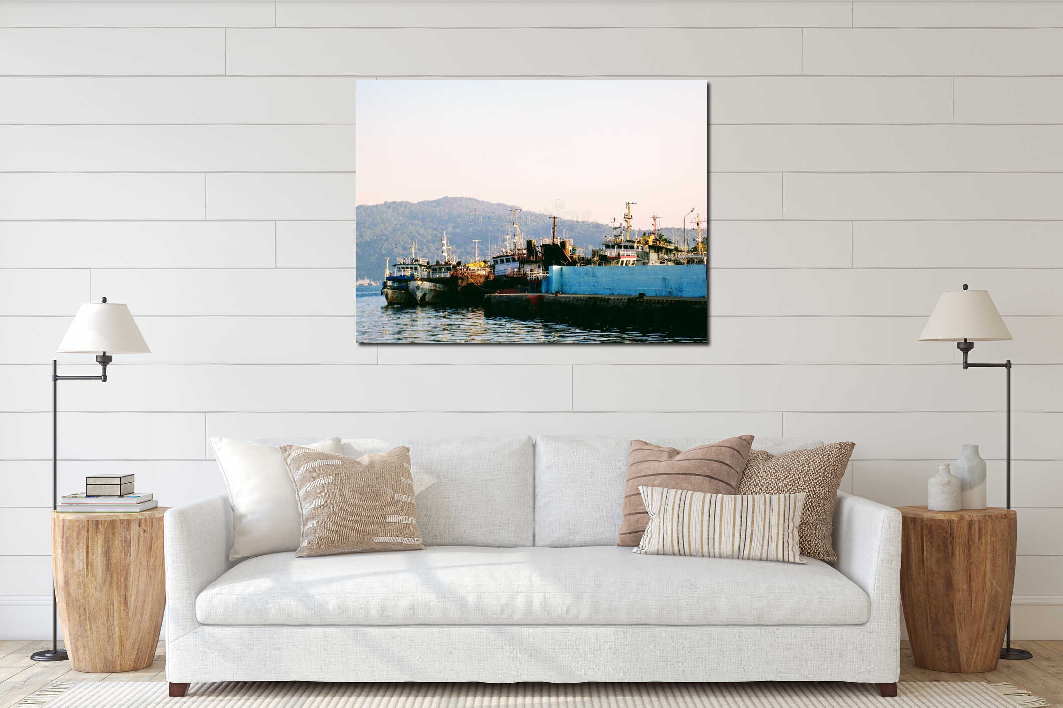 Big ships floating at harbour of Portblair andman Nicobar Islands interior mockup