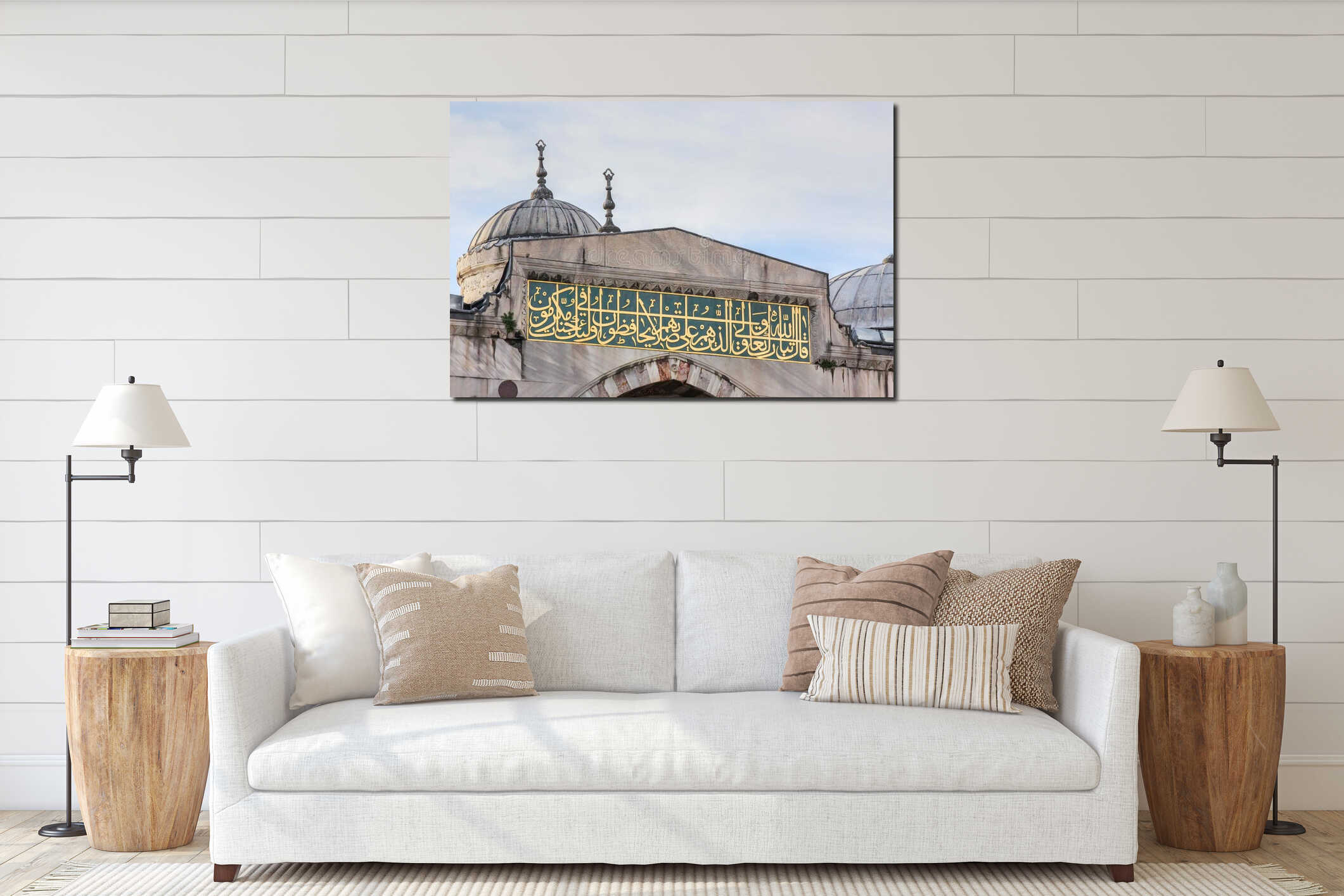 Ornate carved golden letters of islamic writing over arched entrance to world famous Suleymaniye Mosque. interior mockup