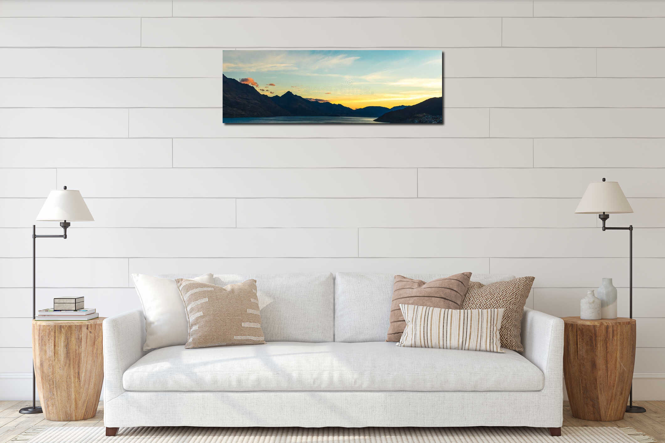 Queenstown in New Zealand. The city of adventure and nature. Web banner interior mockup