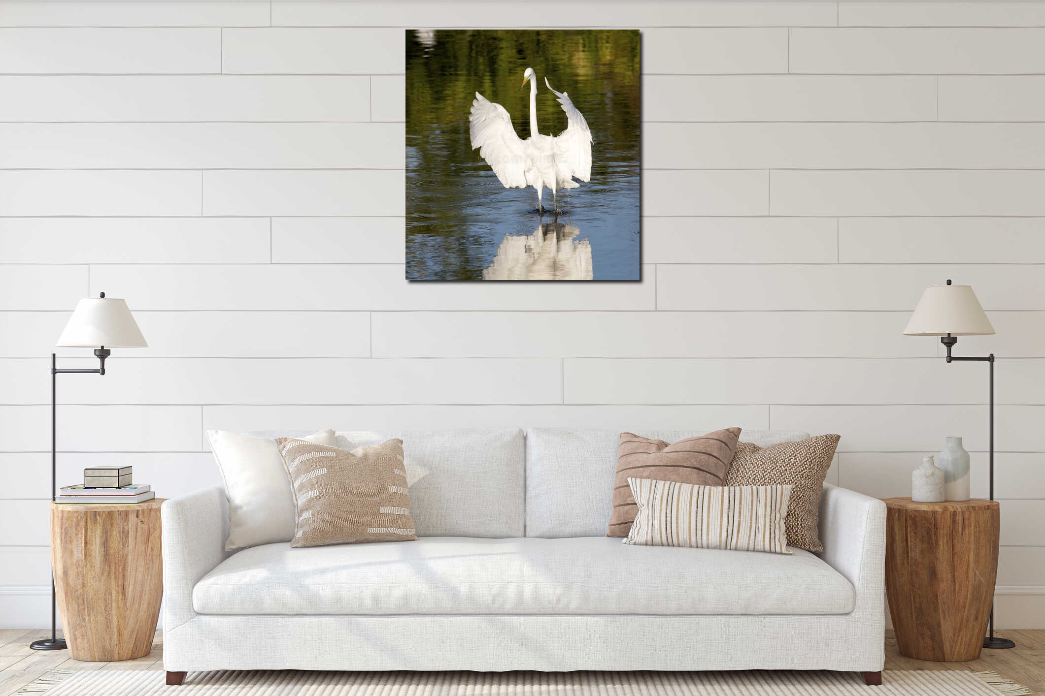 Great Egret, Ardea alba interior mockup