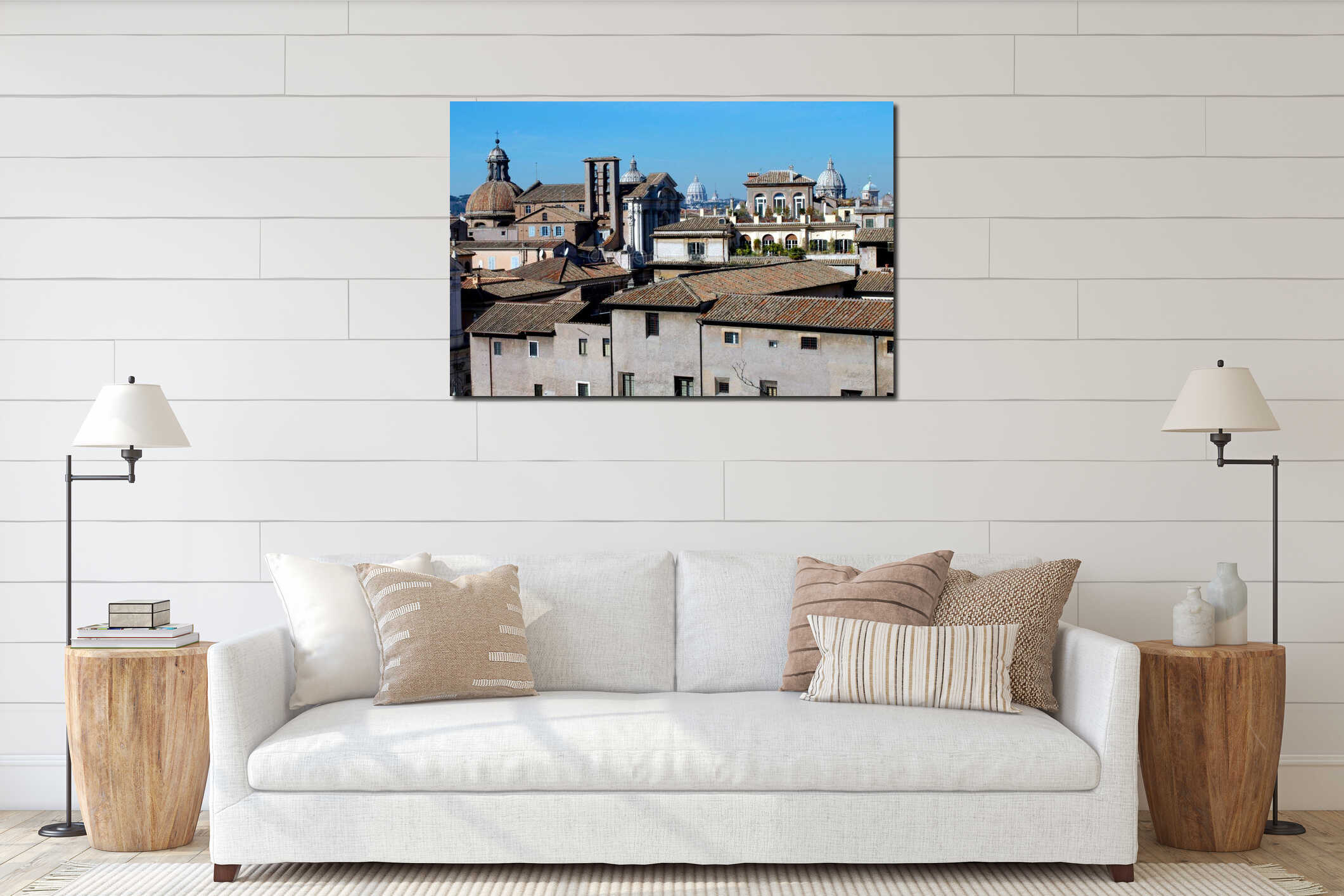 Stunning view of roofs and many domes of churches in the historical center of Rome Italy interior mockup