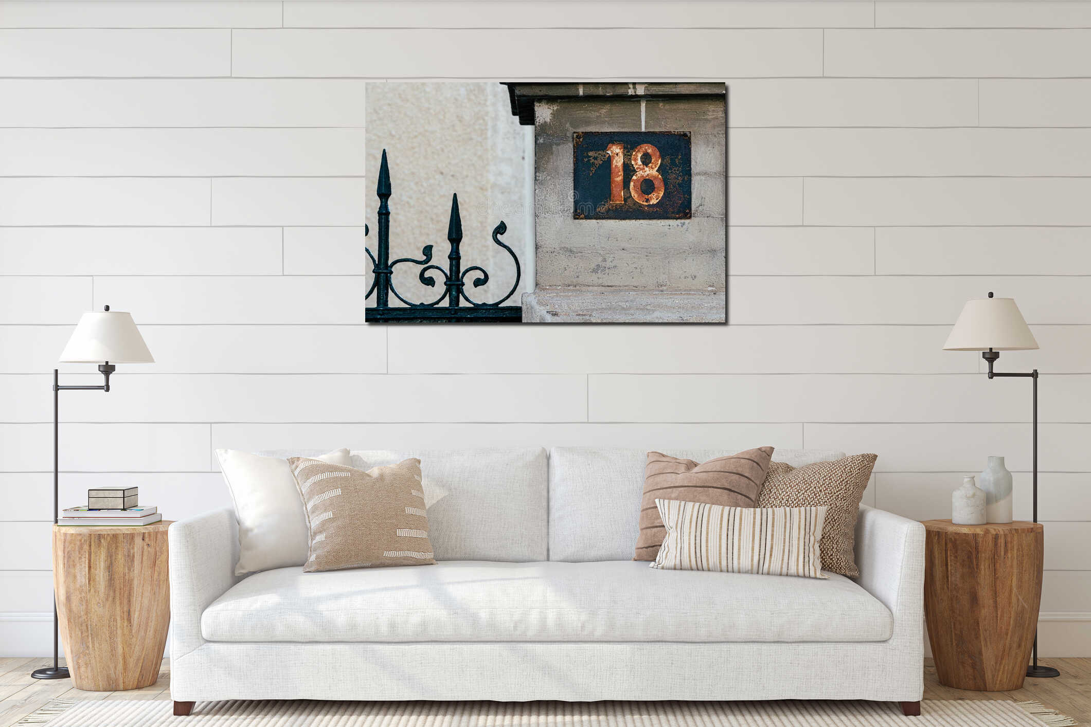 Street sign with number eighteen interior mockup