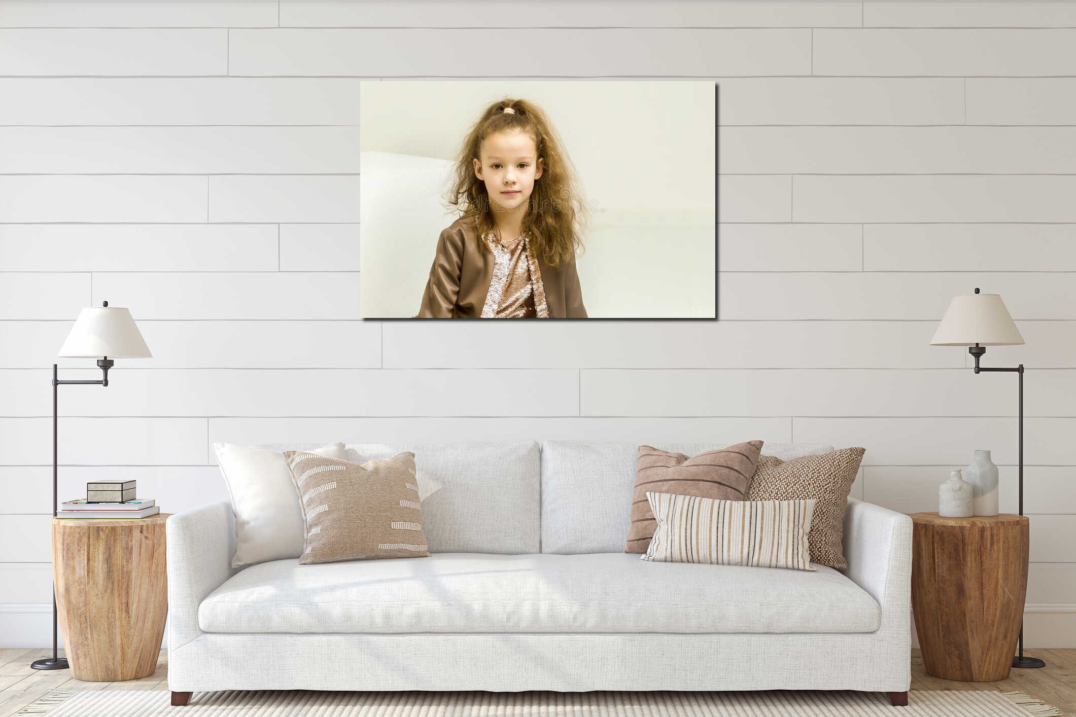 Close Up View of Cute Smiling Blonde Girl Posing interior mockup