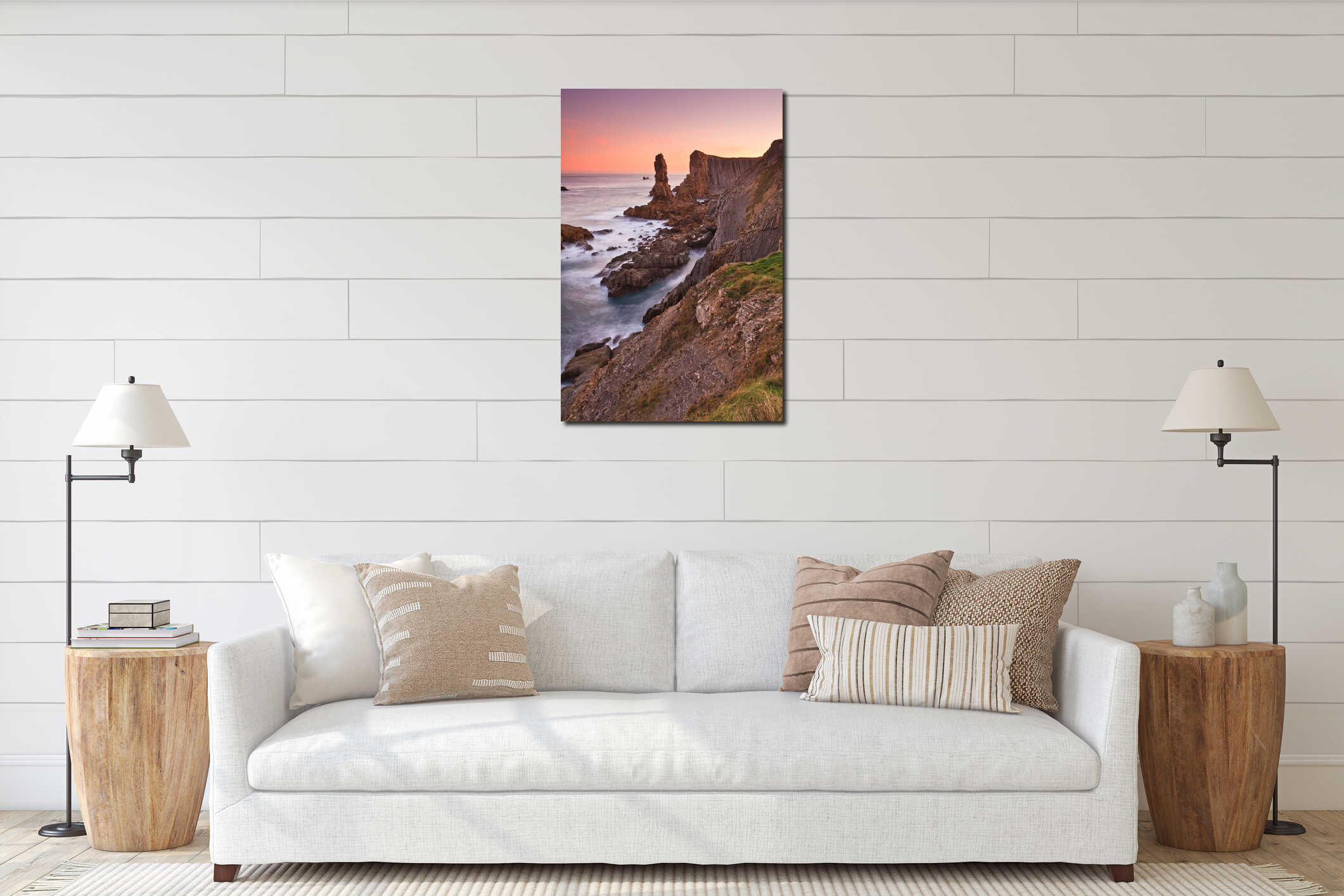 Amazing seascape sunrise interior mockup