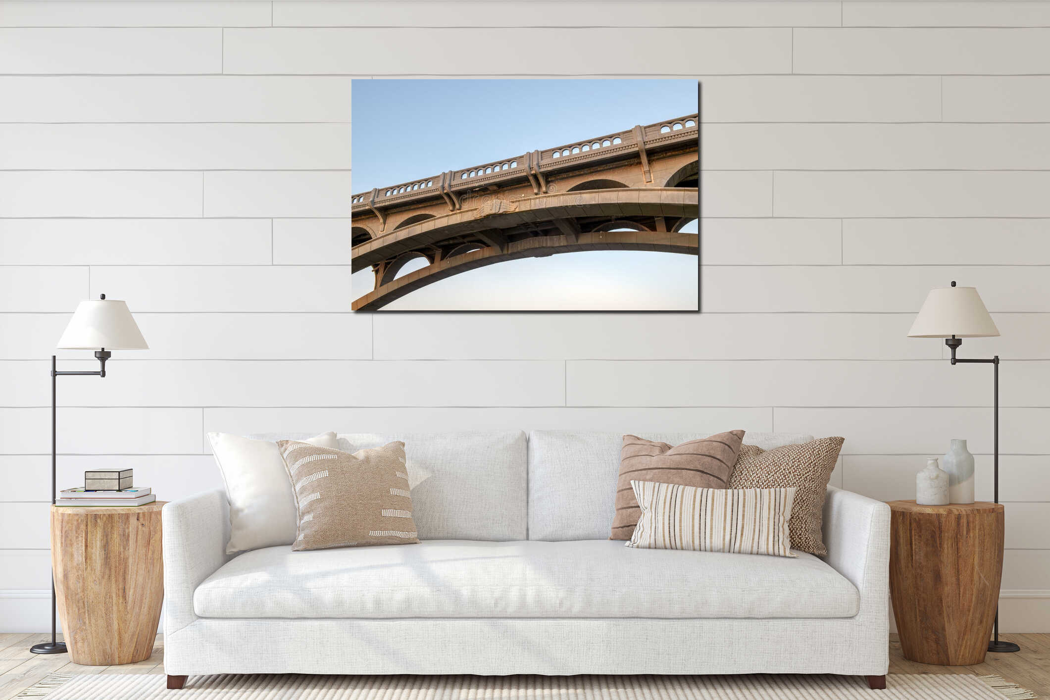 Main arch detail upward of the Rogue River bridge in Gold Beach, Oregon interior mockup