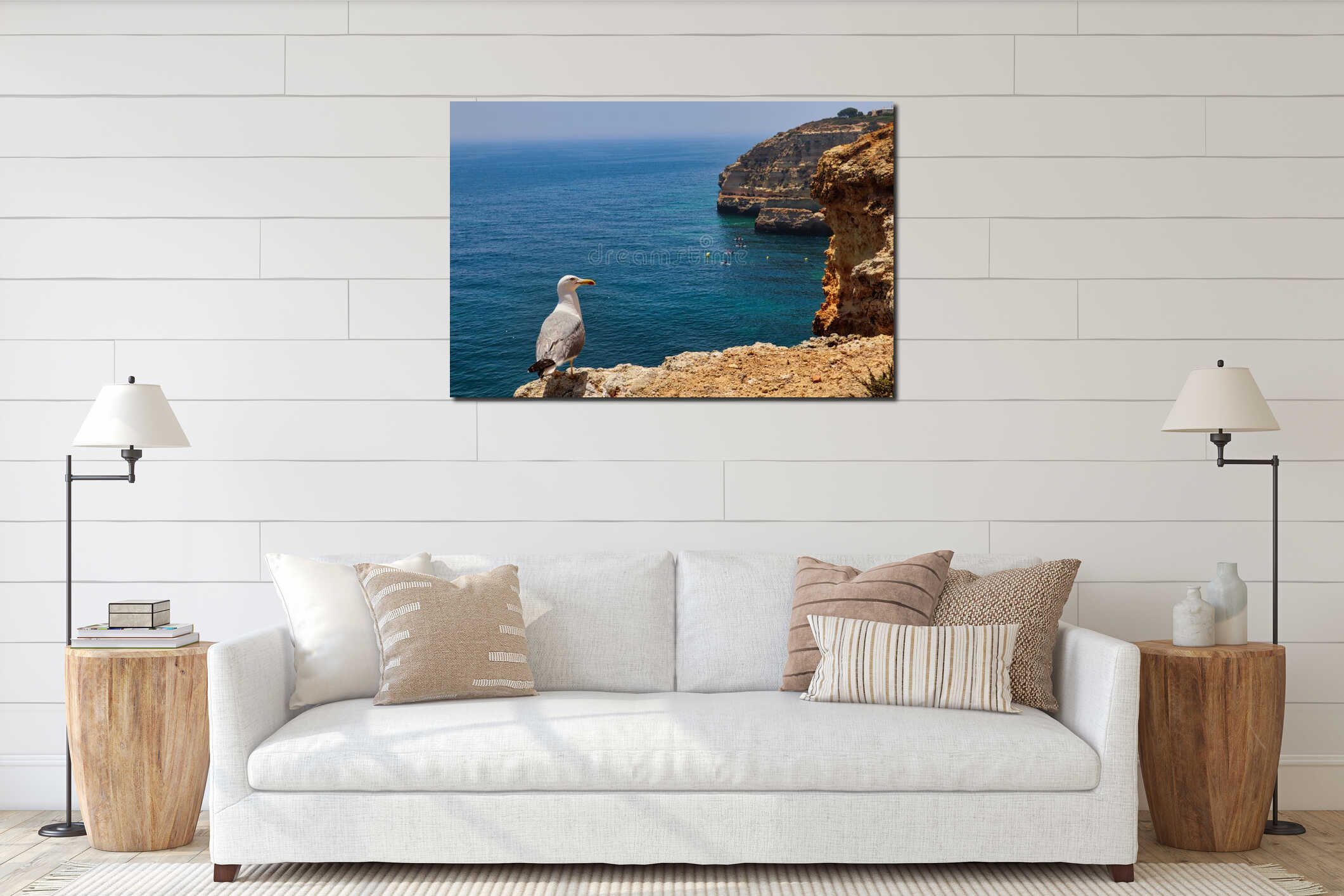 Seagull sits on the Edge of Cliff in Carvoeiro interior mockup