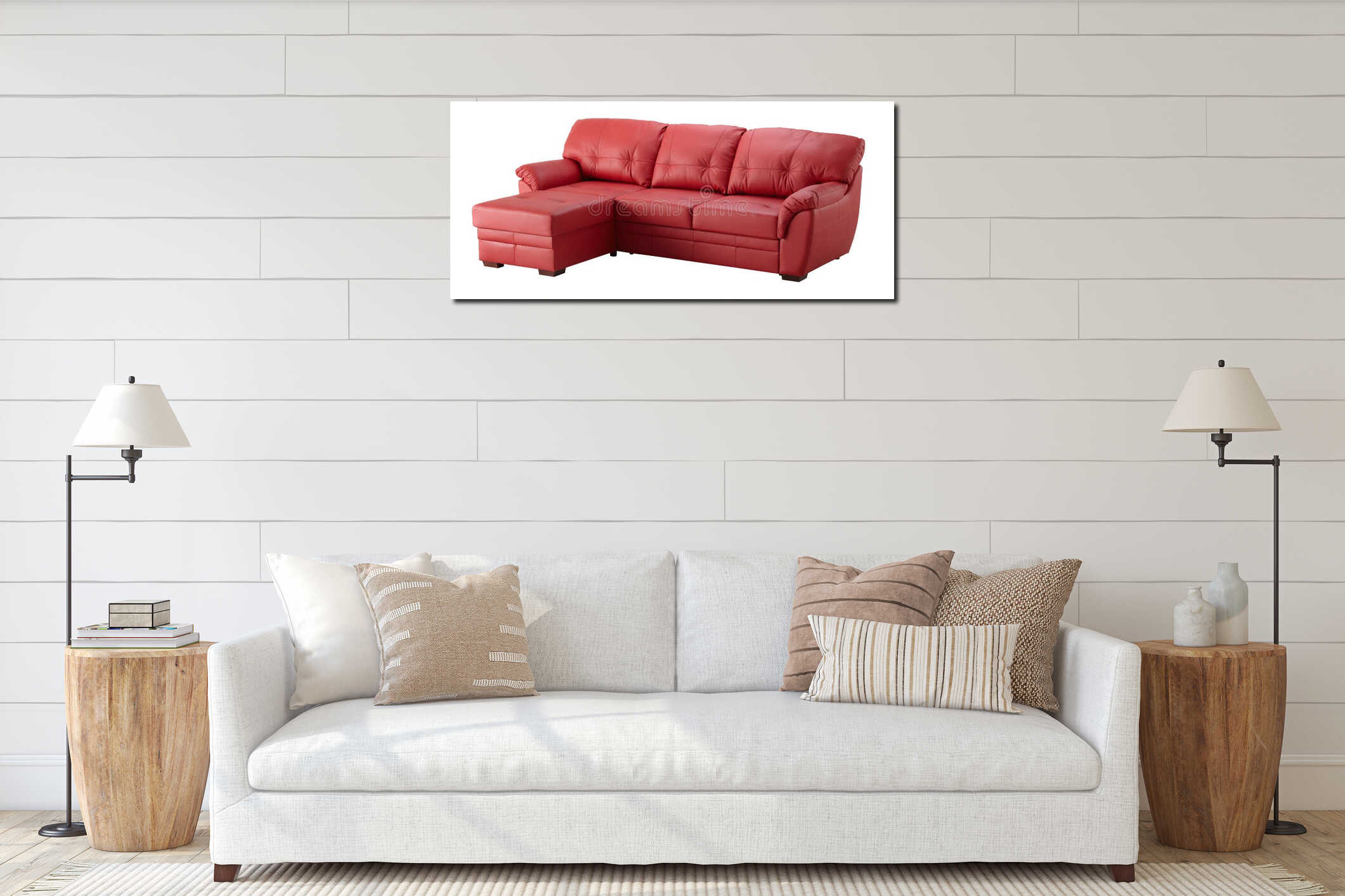 Red leather cornaer sofa interior mockup
