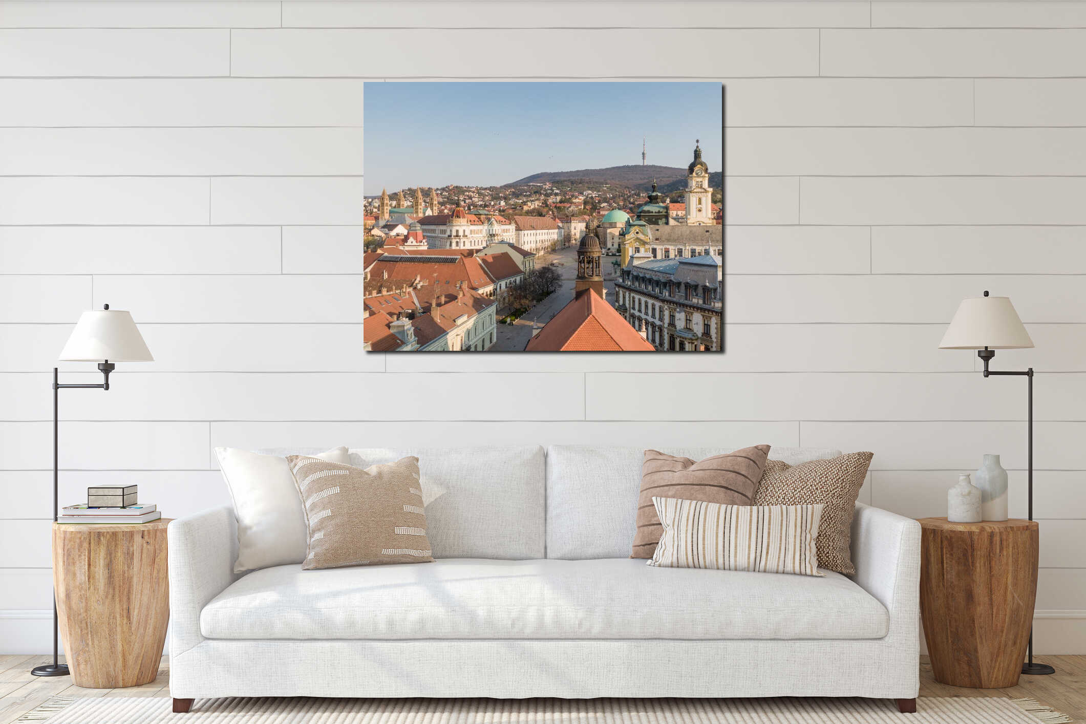 Bird eye view of Pecs, Hungary interior mockup