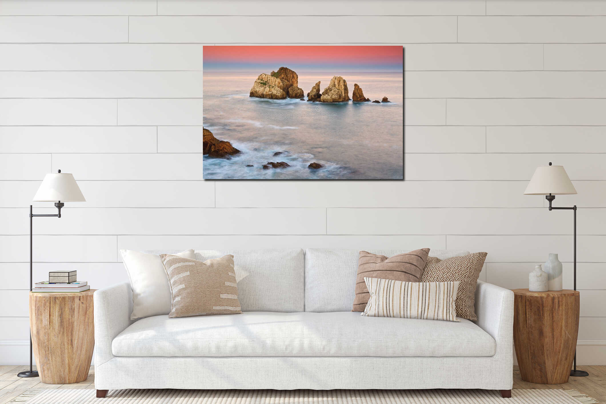 Amazing seascape sunrise interior mockup