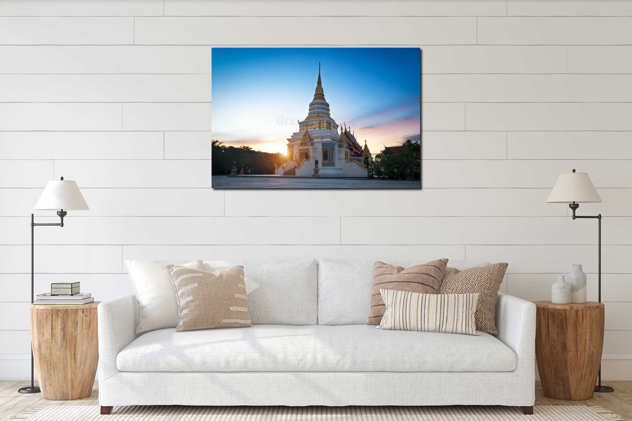 Golden Pagoda Temple tourist attraction interior mockup