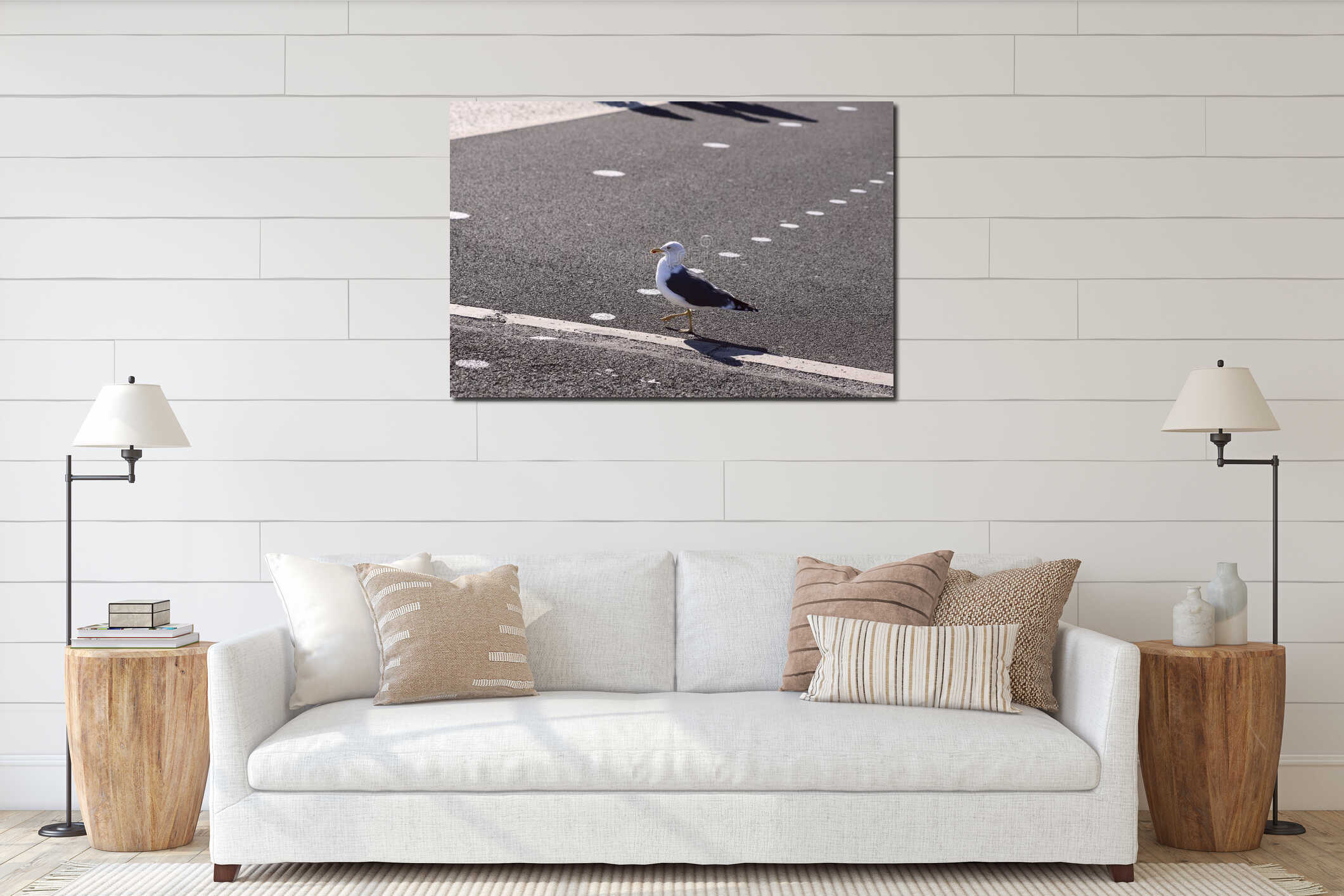 Funny photo. Road marking background for pedestrians. interior mockup