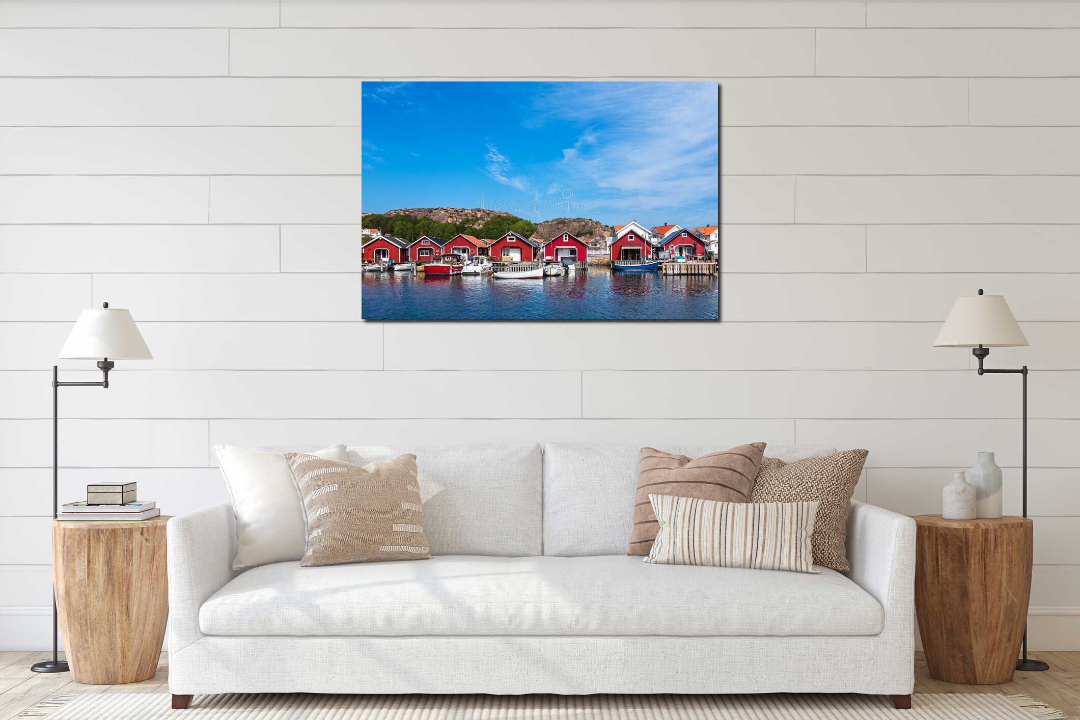 View to the city Hamburgsund in Sweden interior mockup