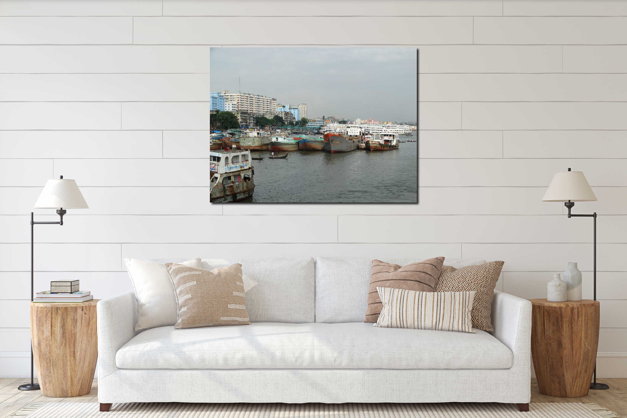 Dhaka, Bangladesh. Port on Ganga river interior mockup