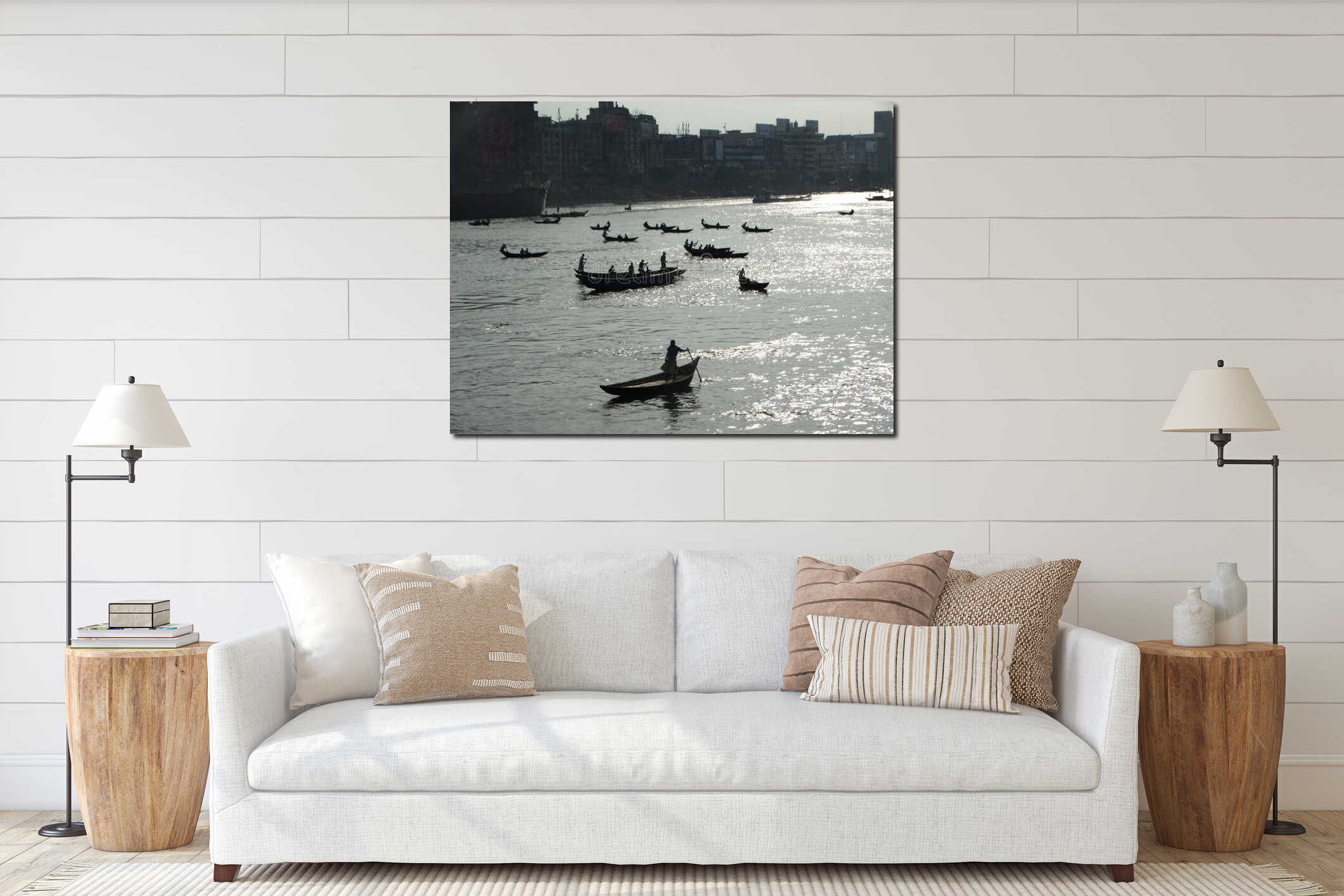 Dhaka, Bangladesh. Port on Ganga river interior mockup