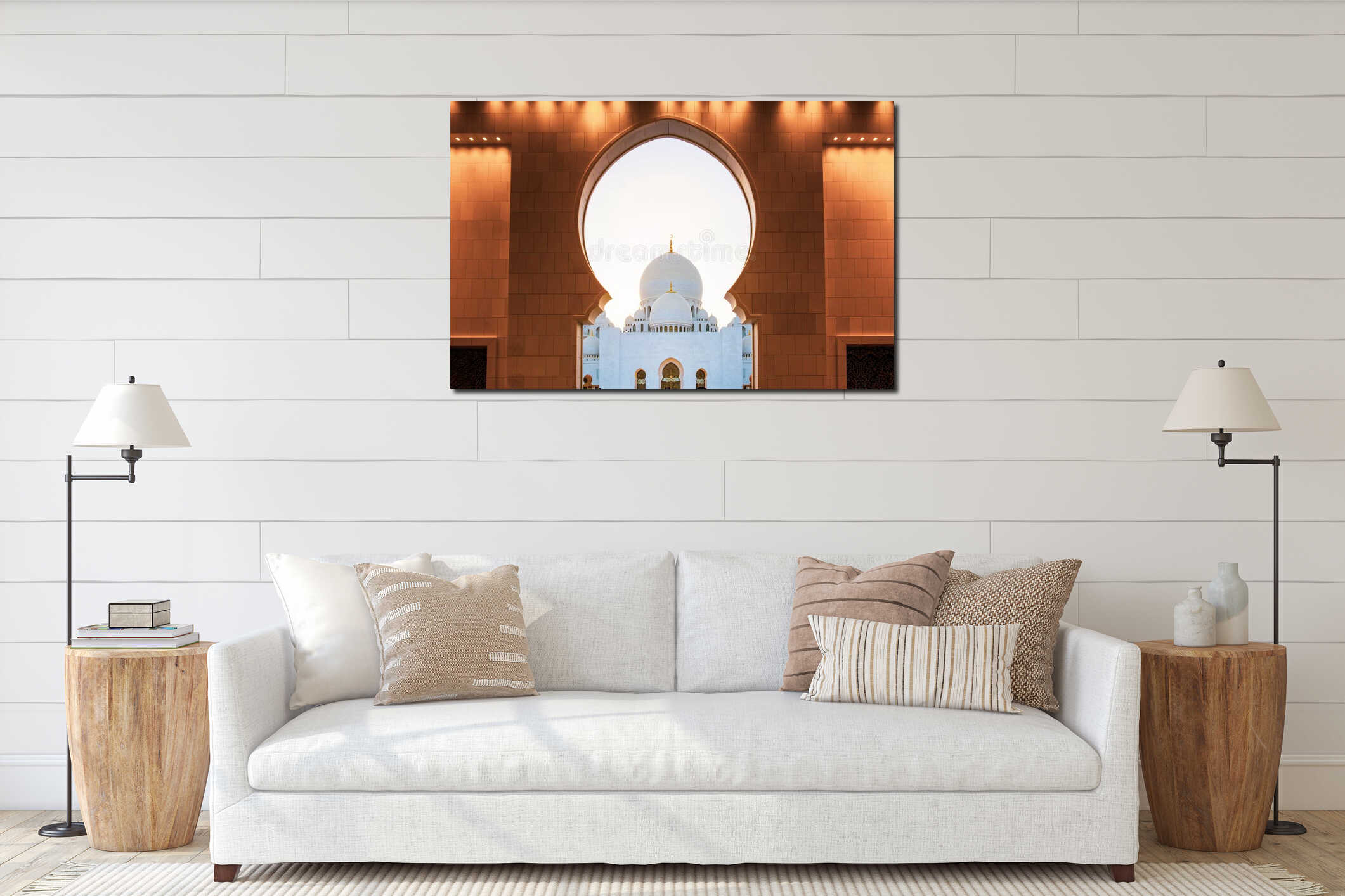 Sheikh Zayed Grand Mosque in Abu Dhabi panoramic view interior mockup