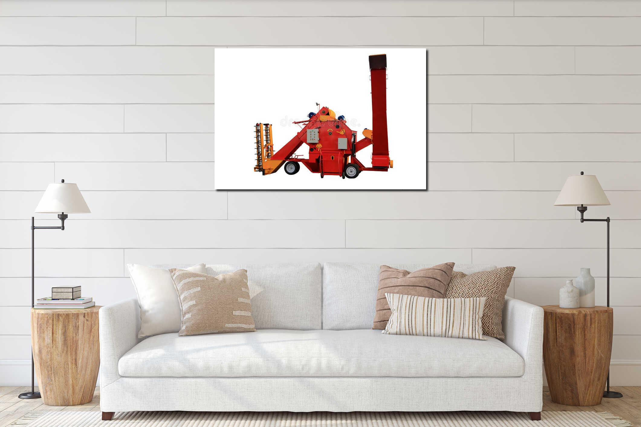 Conveyor loader for loading grain into trucks. Isolated on white interior mockup