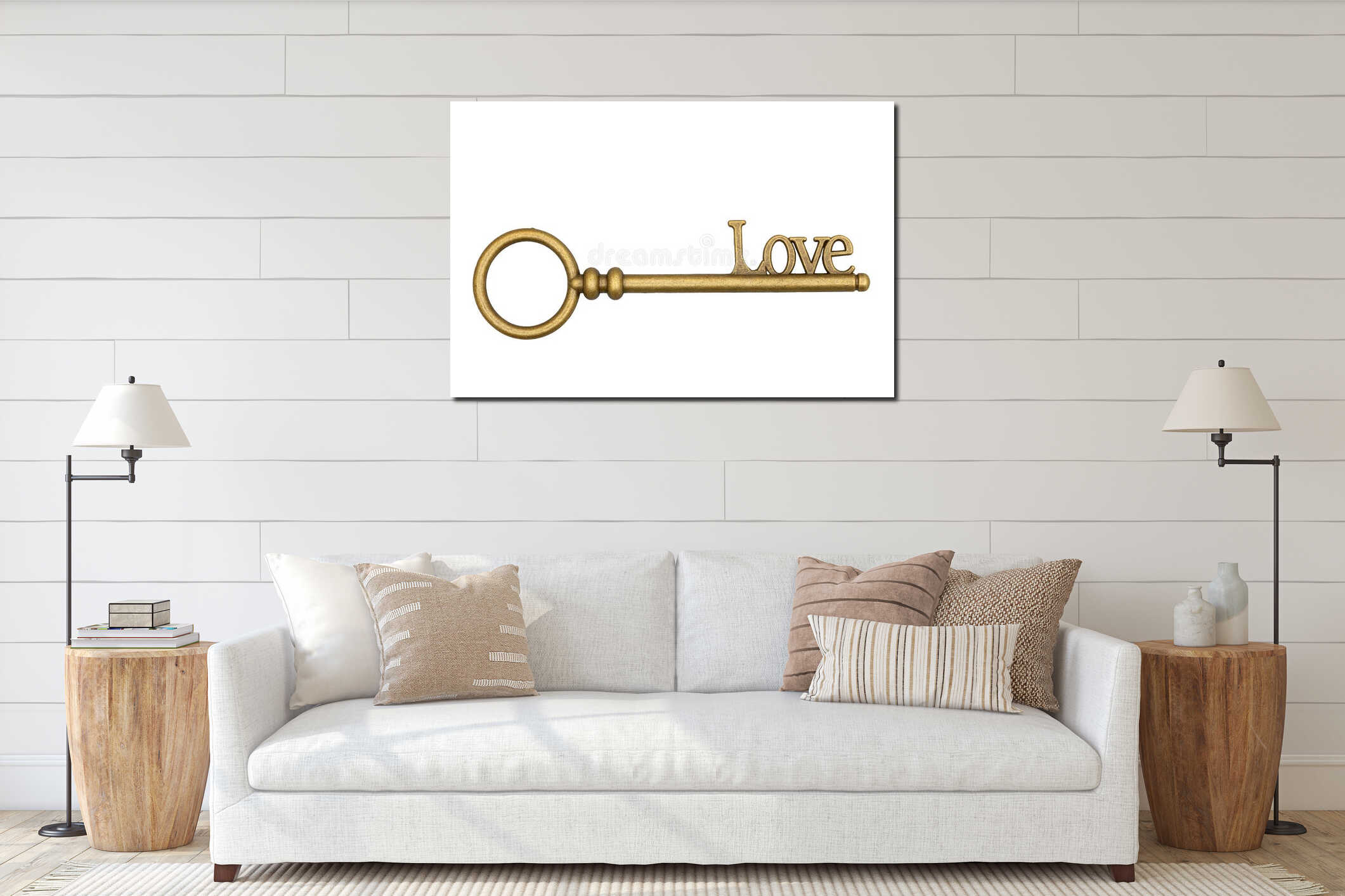Vintage retro bronze love skeleton key interior mockup