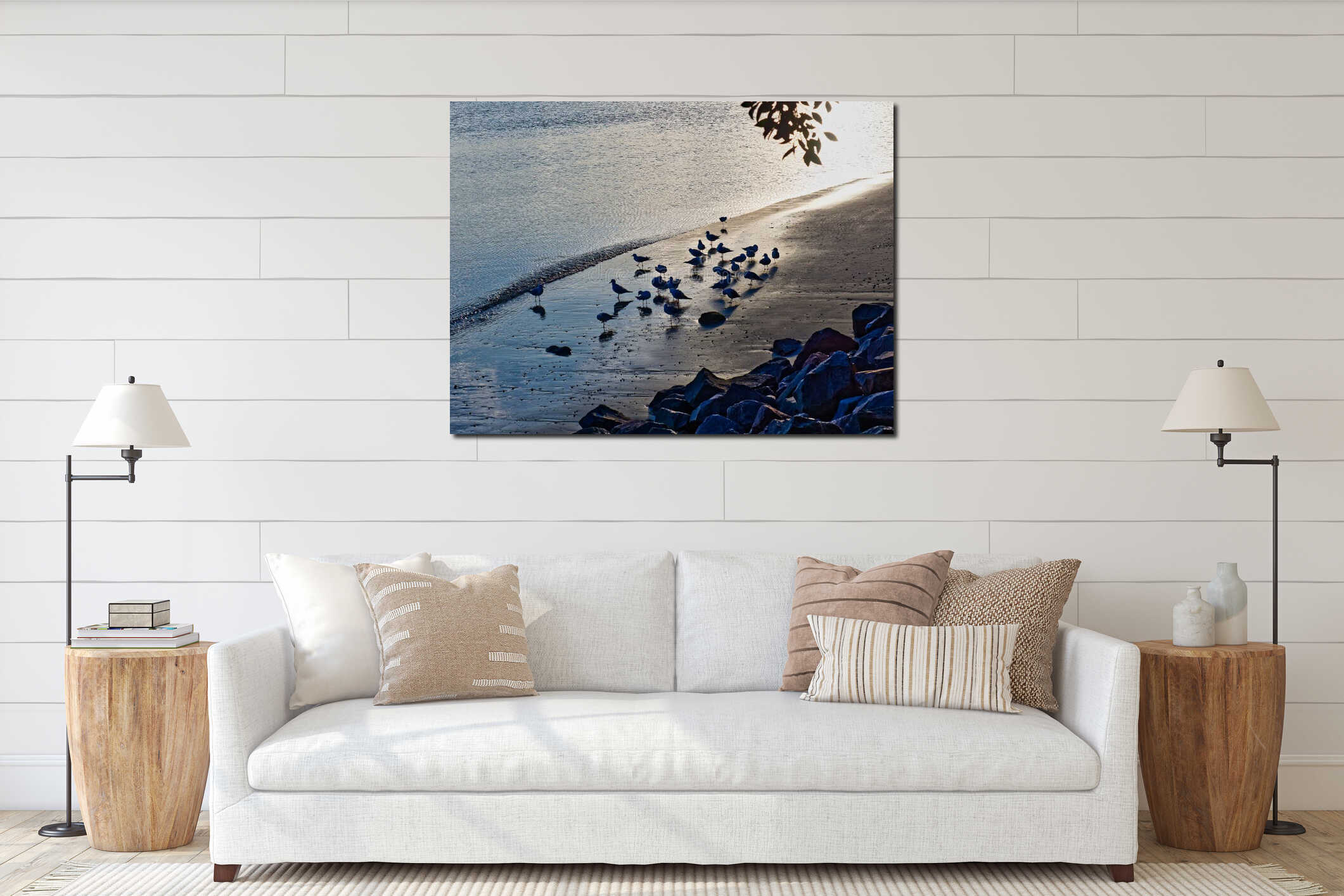 Seagull Silhouette on Sandy Beach interior mockup