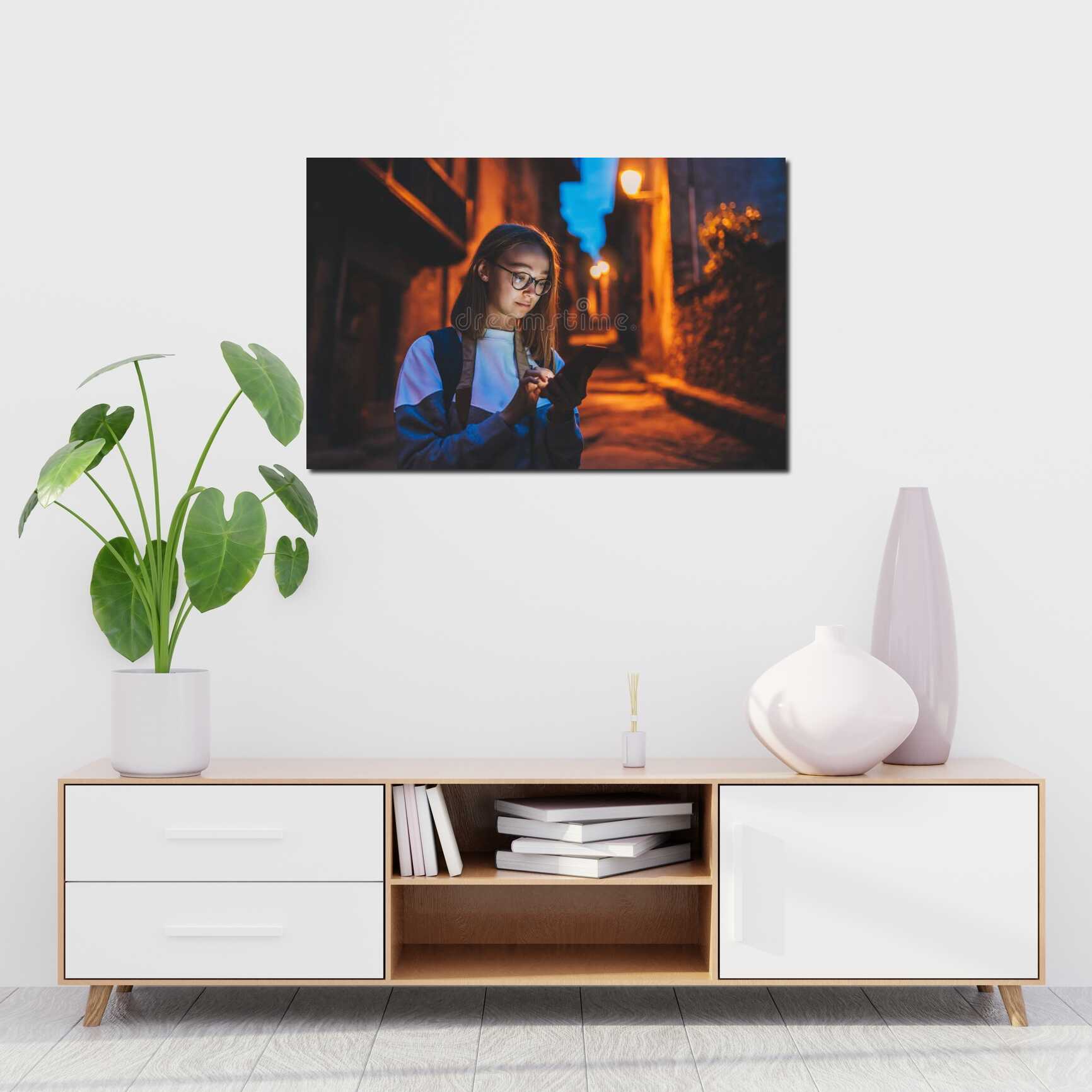 Canvas above sofa for size context