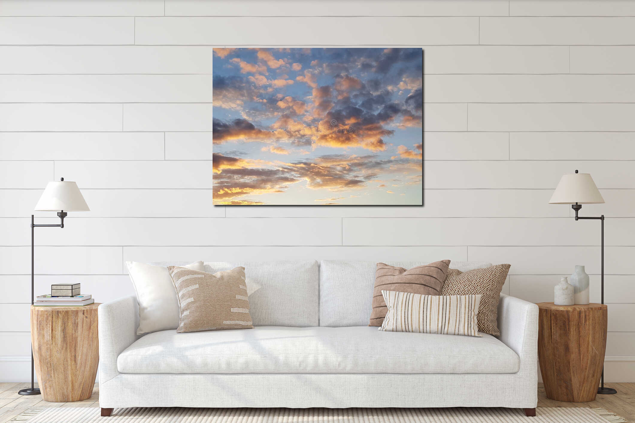 Beautiful Golden Sunset Clouds in the Blue Sky interior mockup