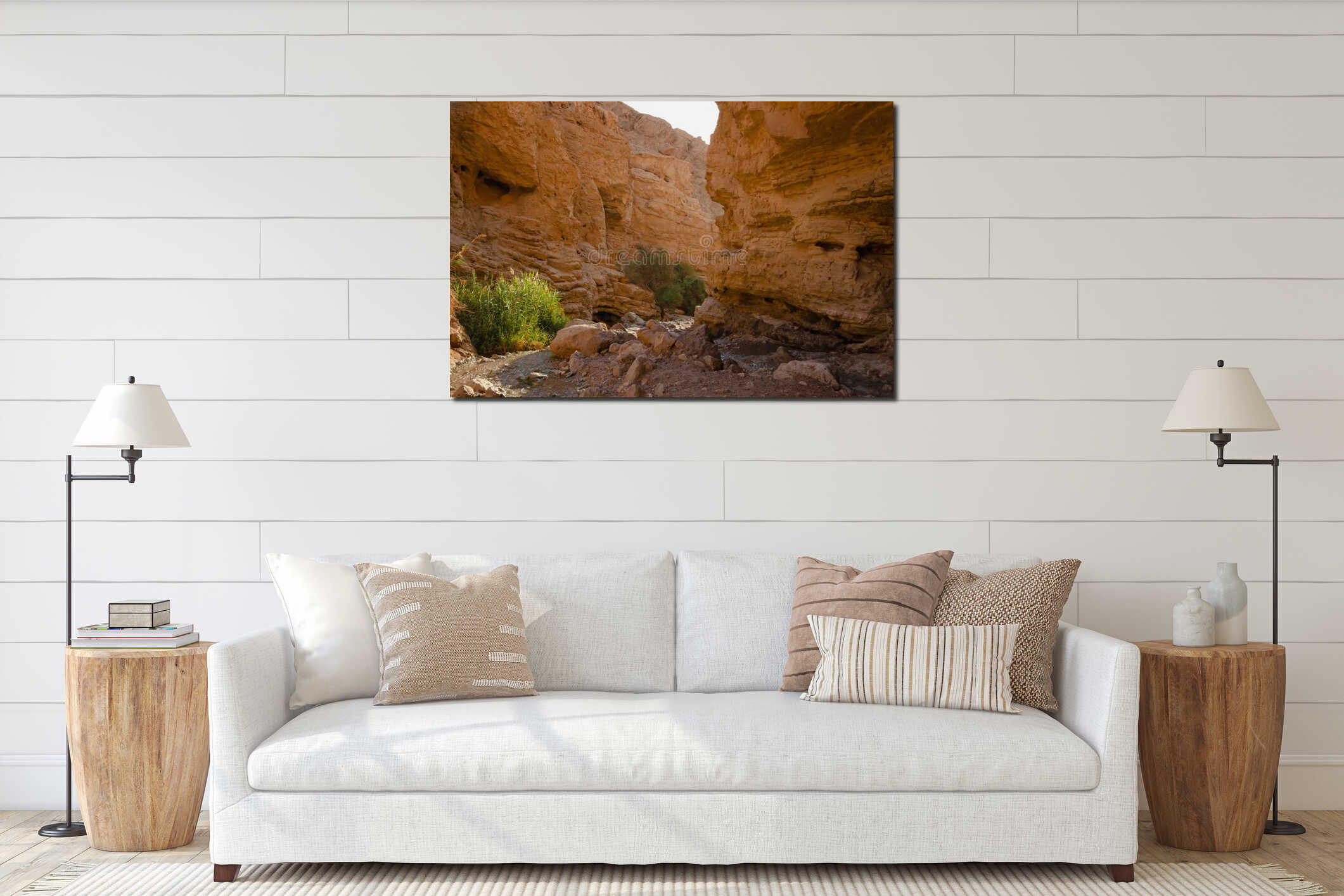 Gorge with a stream and waterfall Ein Bokek interior mockup