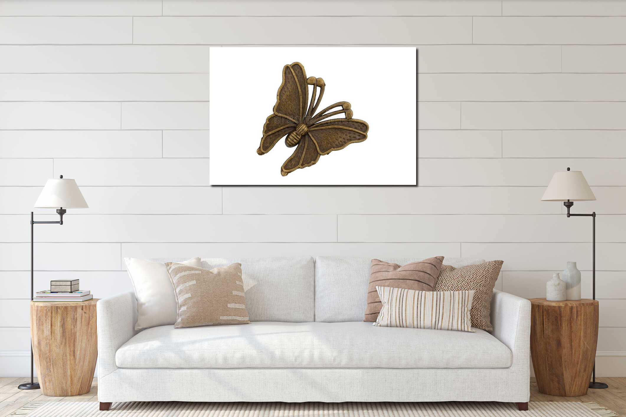 Vintage retro bronze weathered butterfly interior mockup