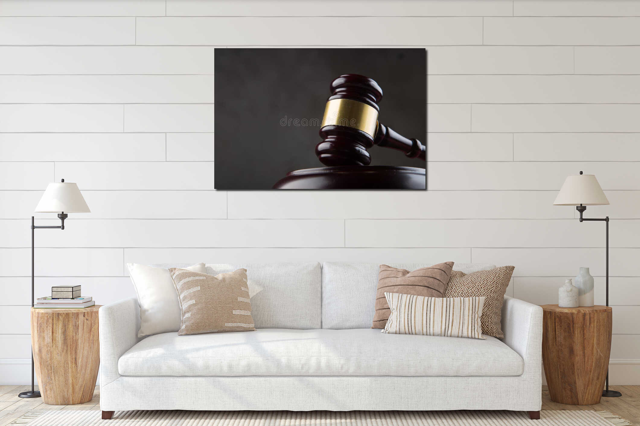 Wooden gavel - law and auction concept interior mockup