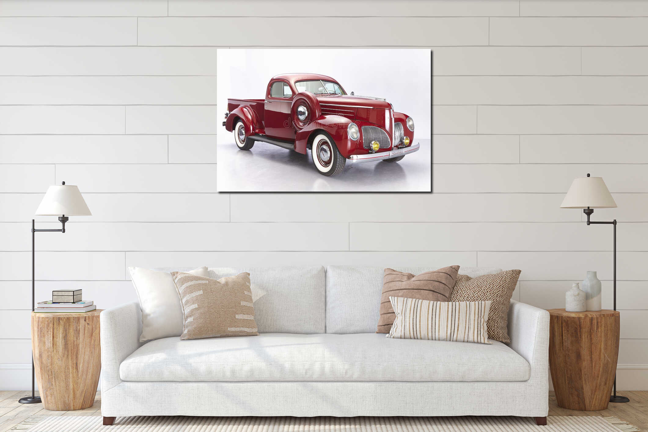 Vintage Studebaker truck isolated on white interior mockup