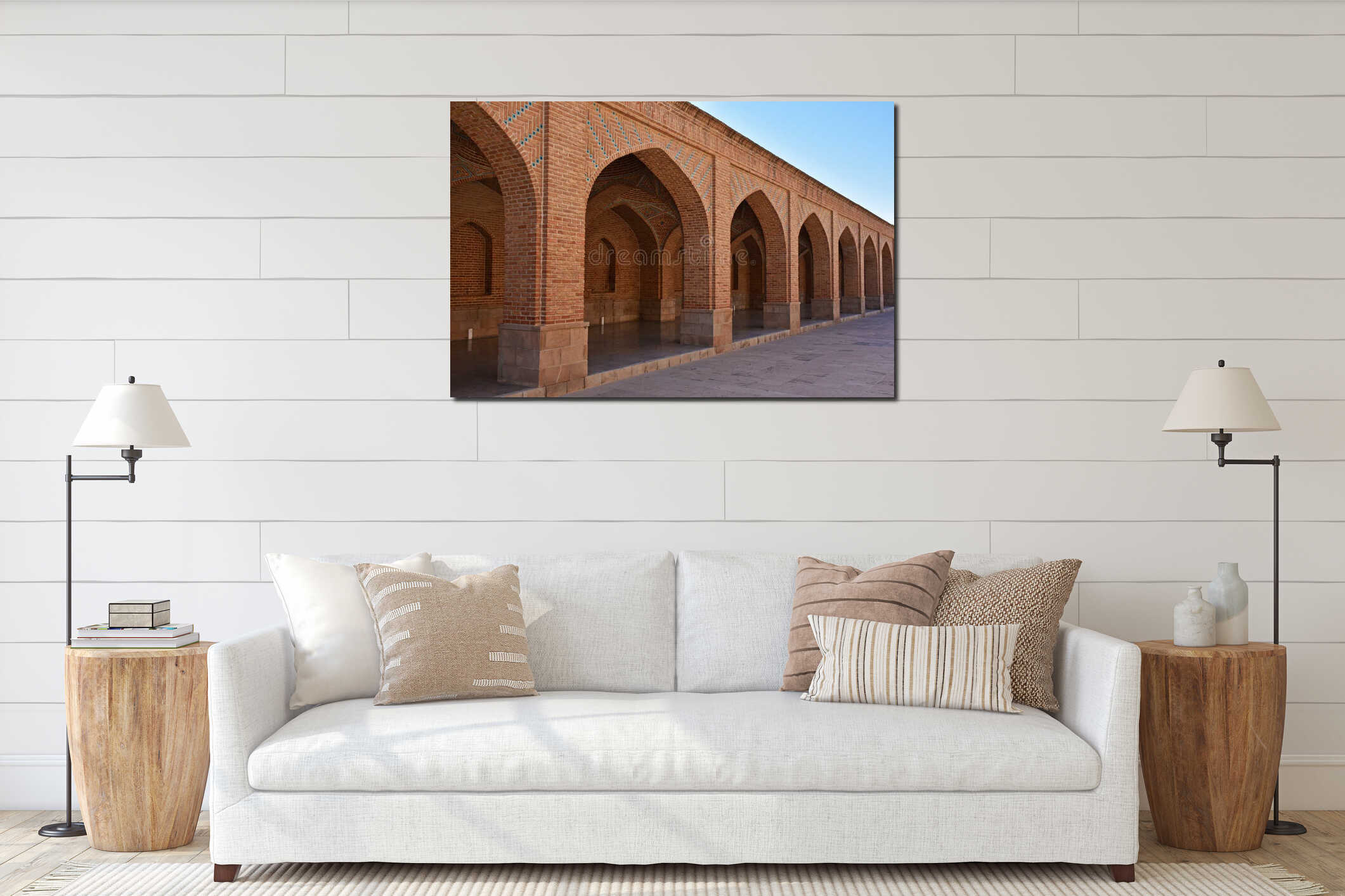 Arched corridor in the courtyard of Blue Mosque or Masjed Kabud , Tabriz , Iran interior mockup