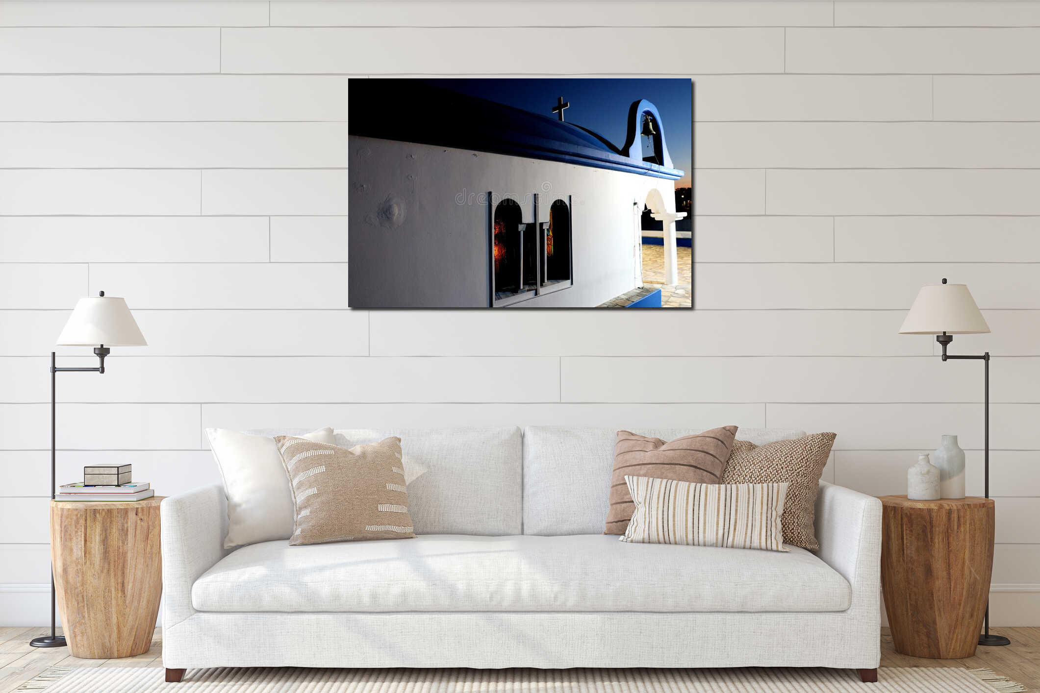 Small greek church in Faliraki interior mockup