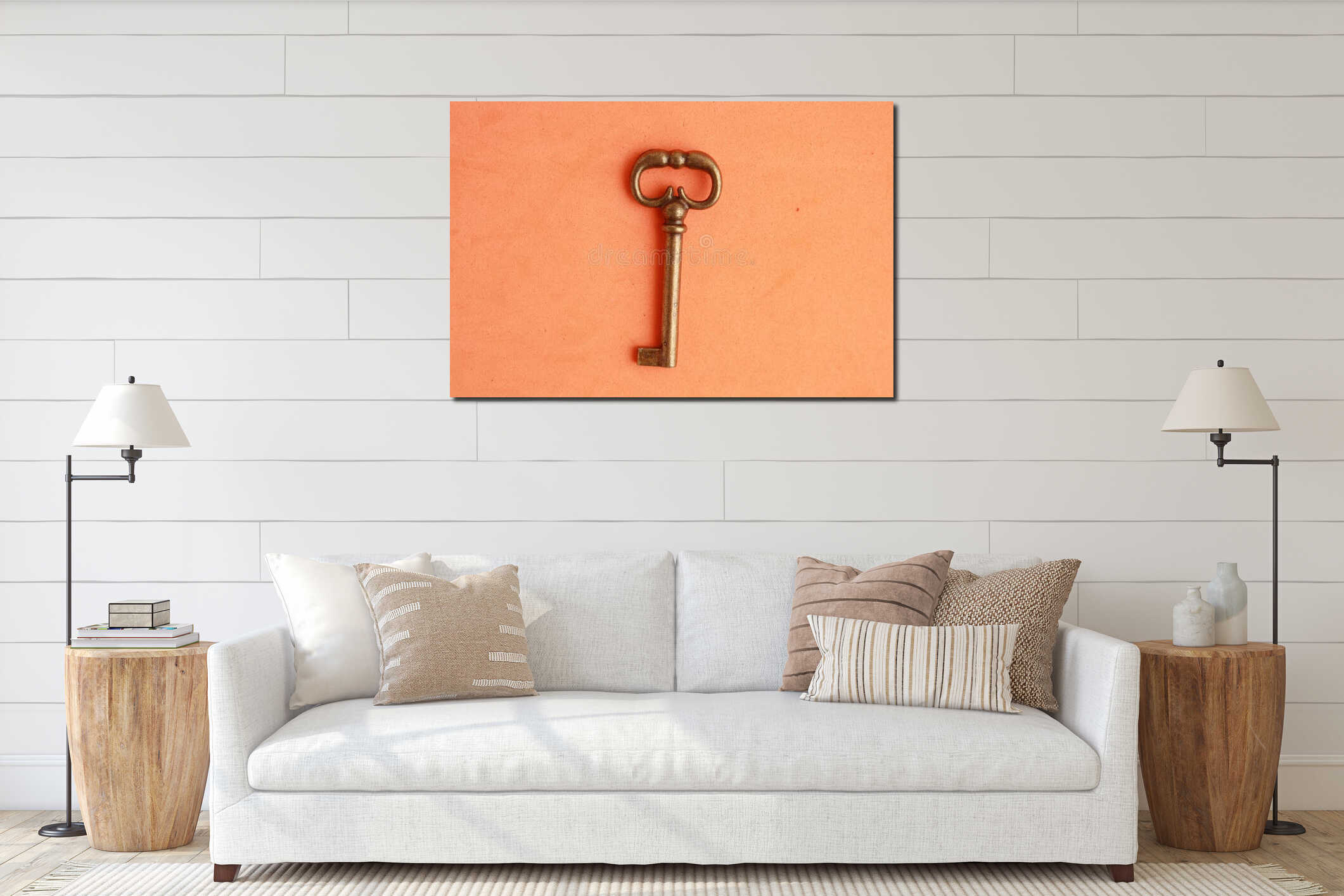 Closeup shot of nice antique copper closet key interior mockup