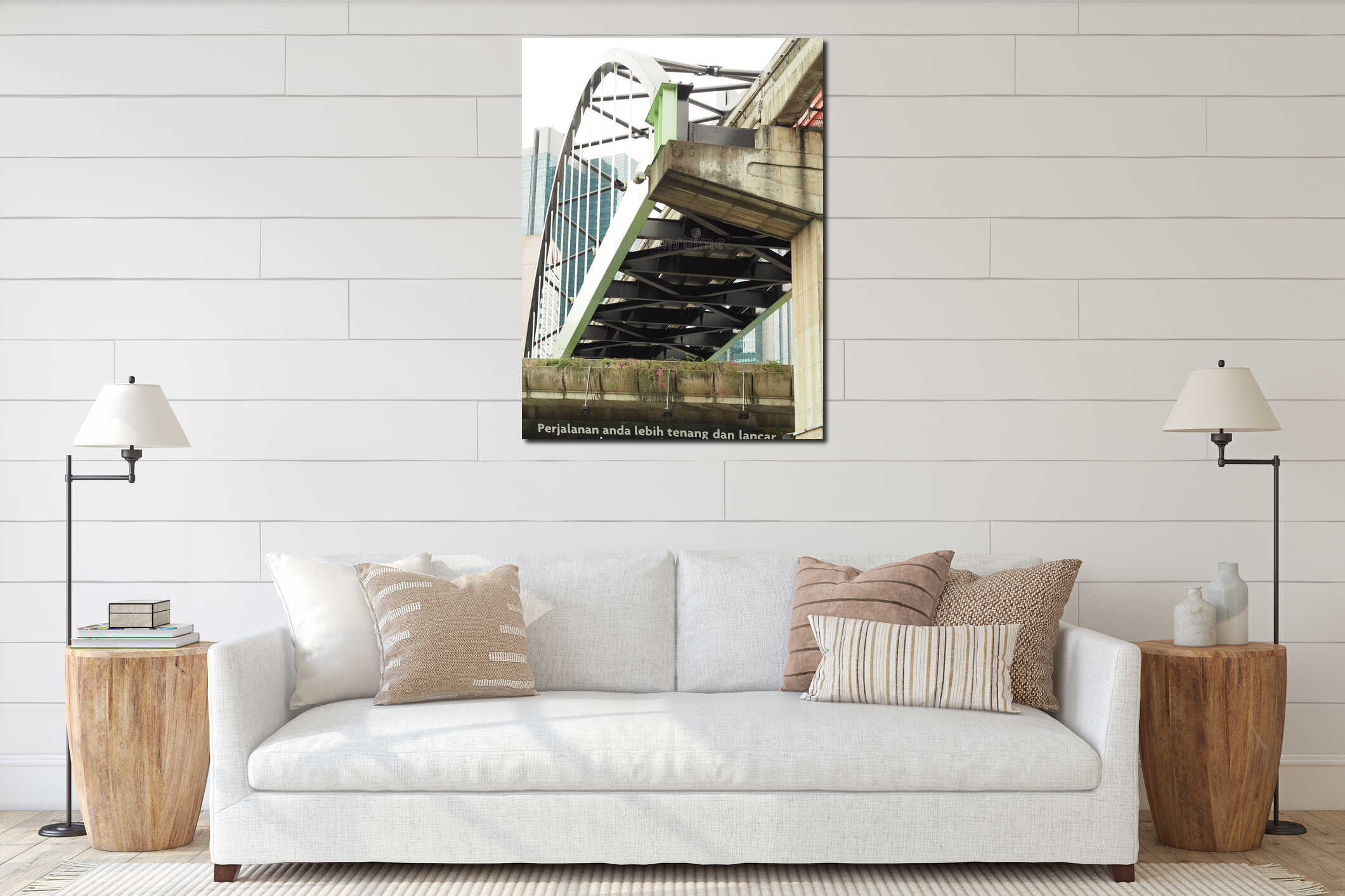 Vertical low angle shot of a railway bridge interior mockup