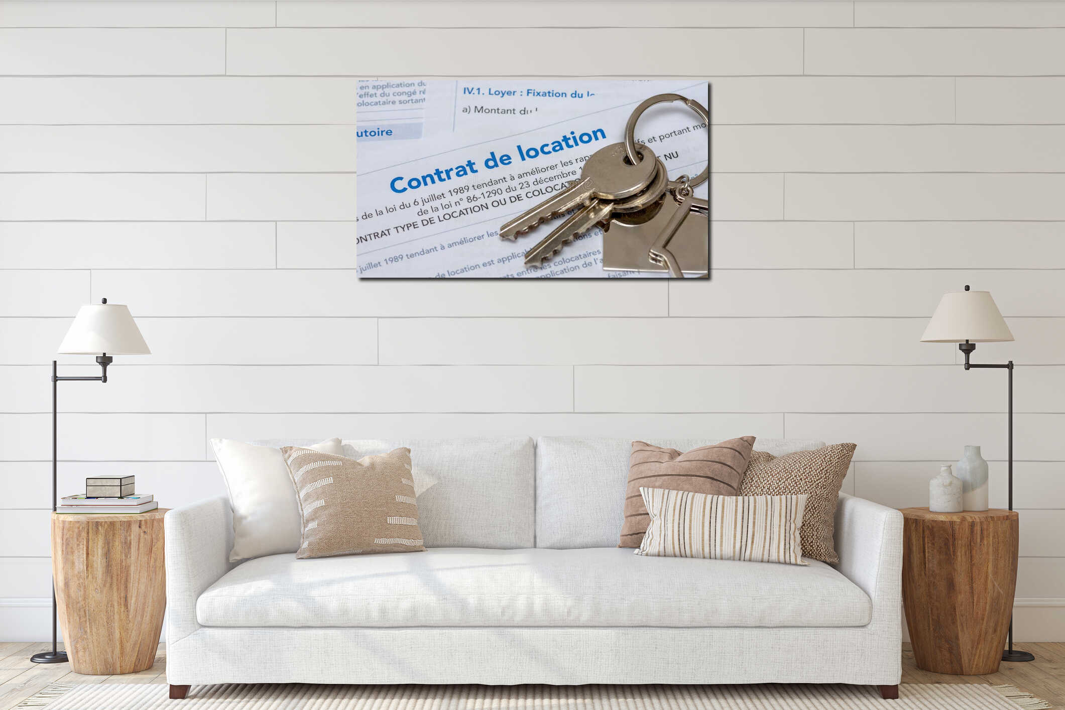 French housing rental contract empty rental lease. Close-up shot with a bunch of keys interior mockup