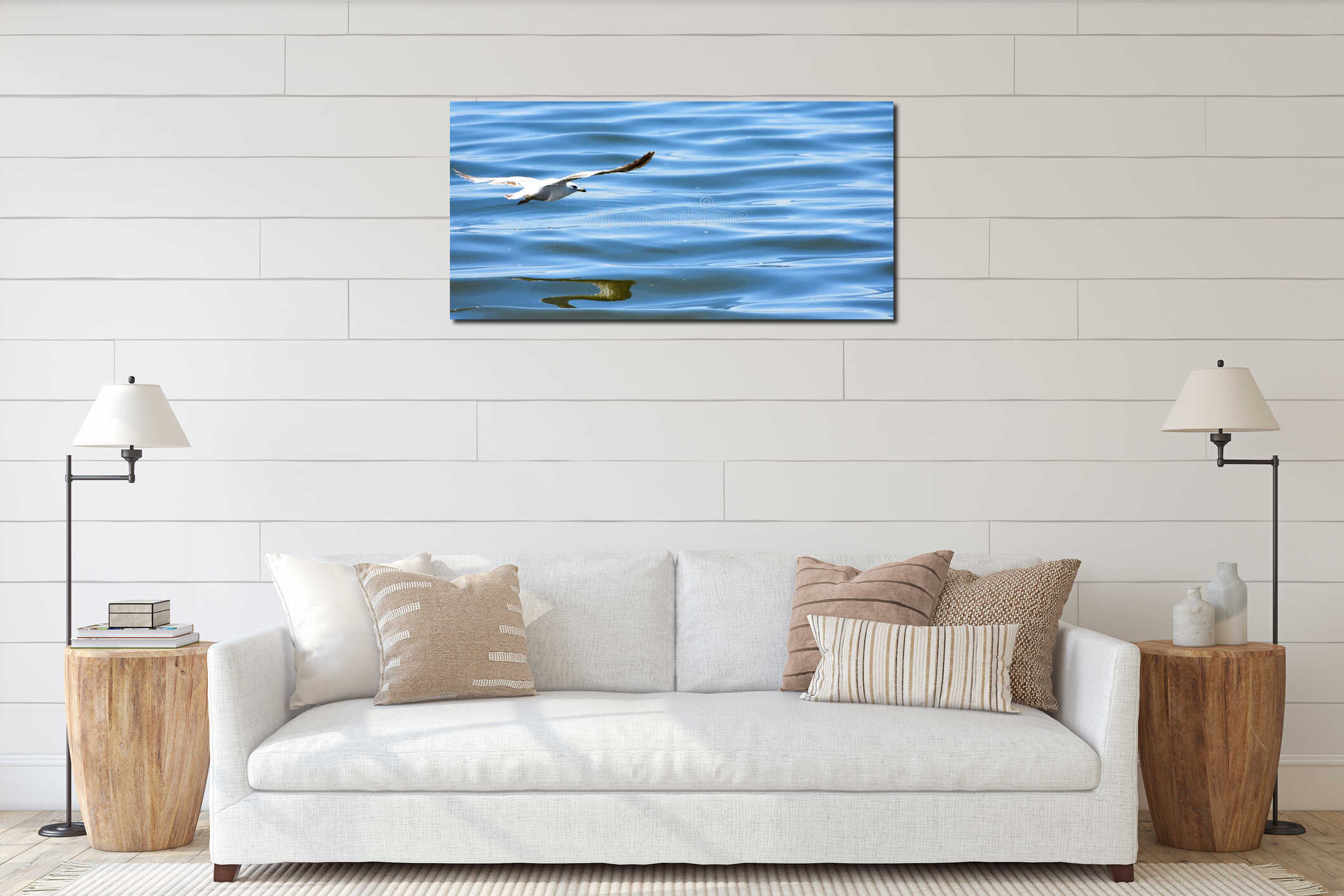 Seagull gliding effortlessly across the surface of Lake Hefner in Oklahoma City interior mockup