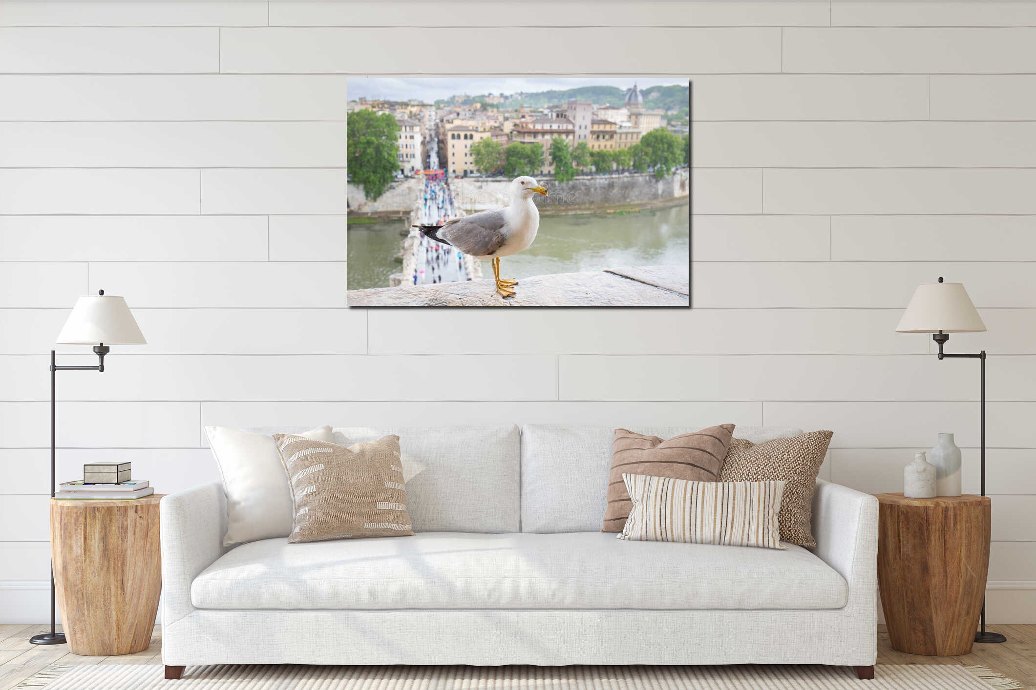 Seagull resting on Castel Sant`Angelo interior mockup