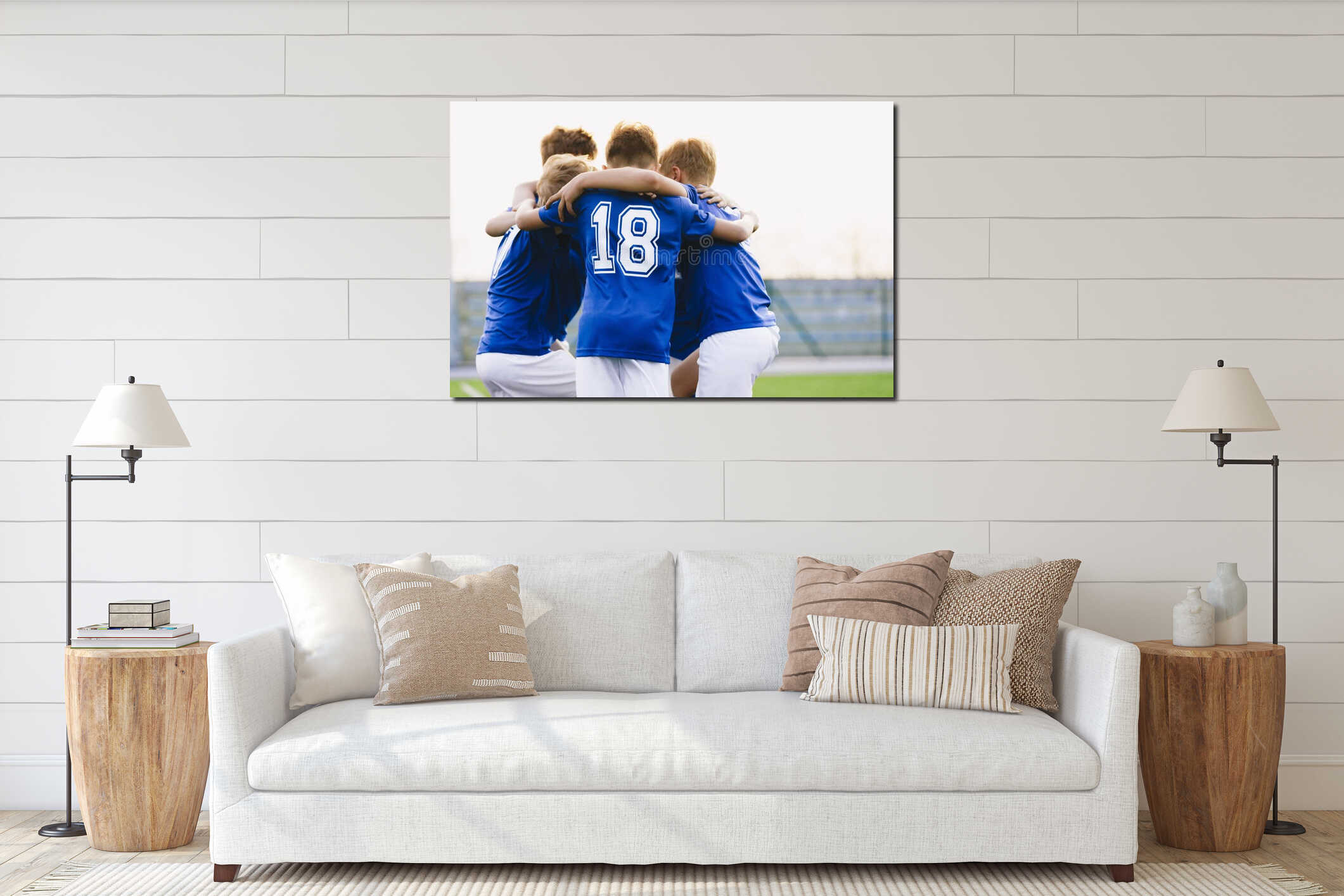 Children Play Sports in a Team. Boys Huddling Before the Game interior mockup