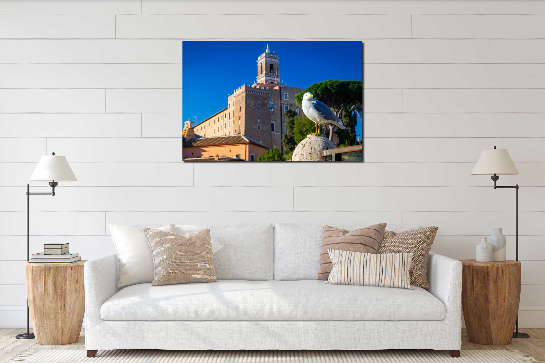 Seagull siting at the Roman Forum in Rome, Italy interior mockup