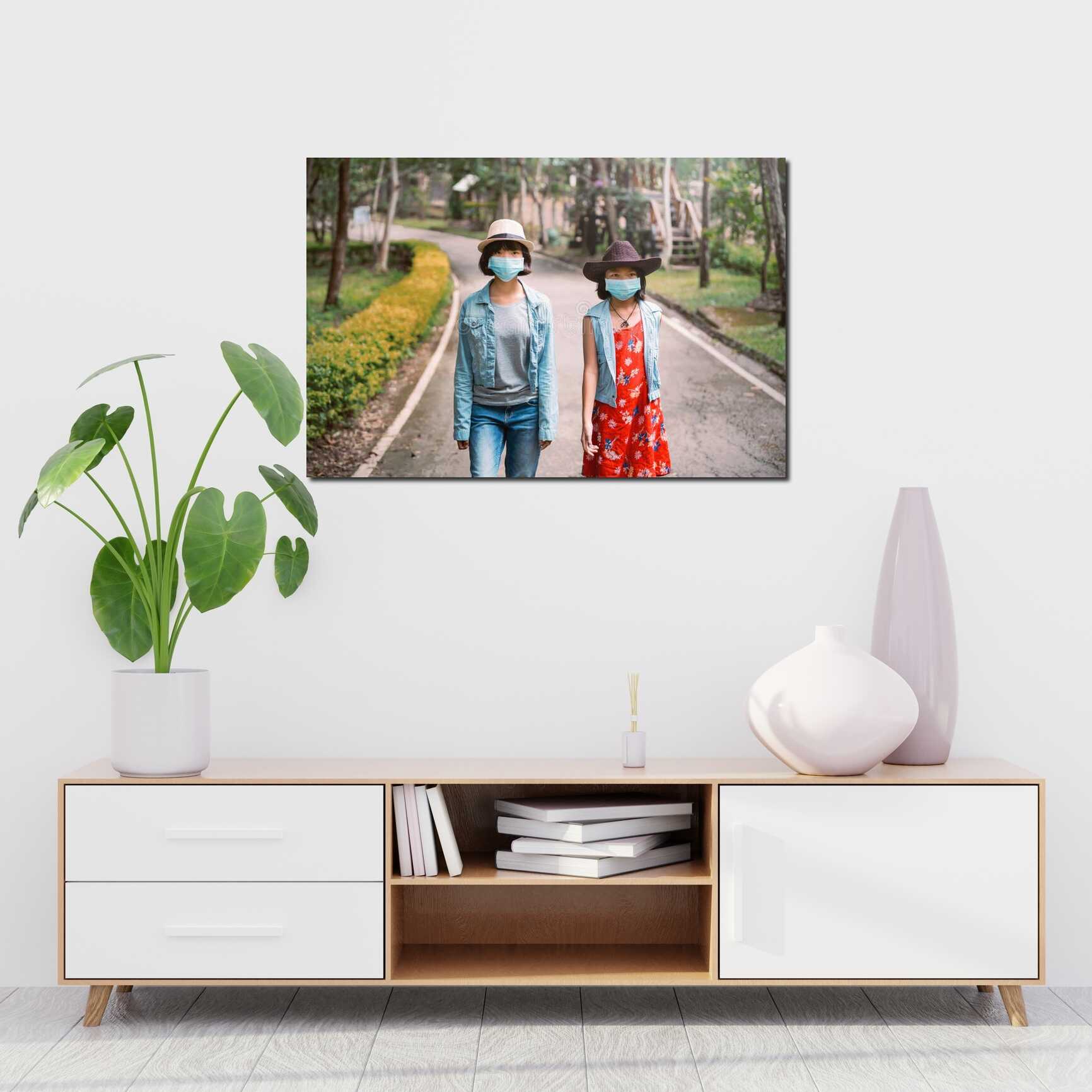 Canvas above sofa for size context