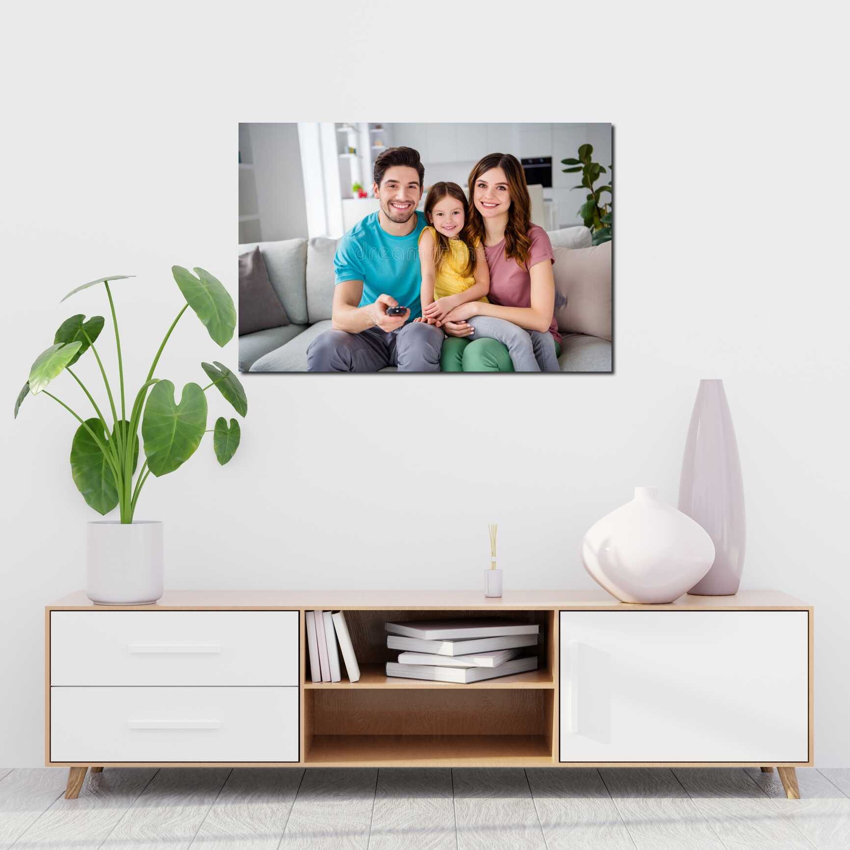 Canvas above sofa for size context