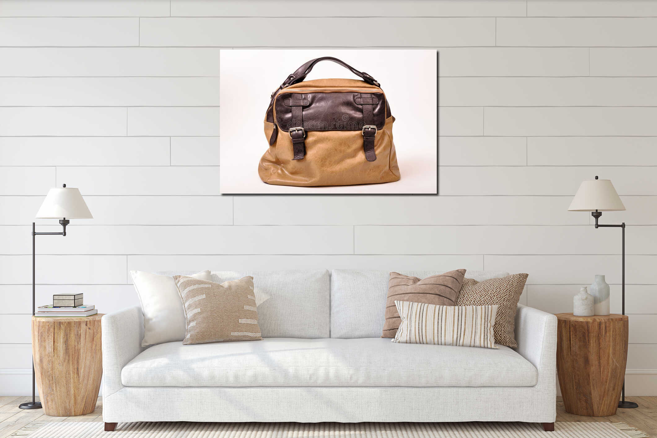 Stylish and elegant brown leather ladies bag interior mockup