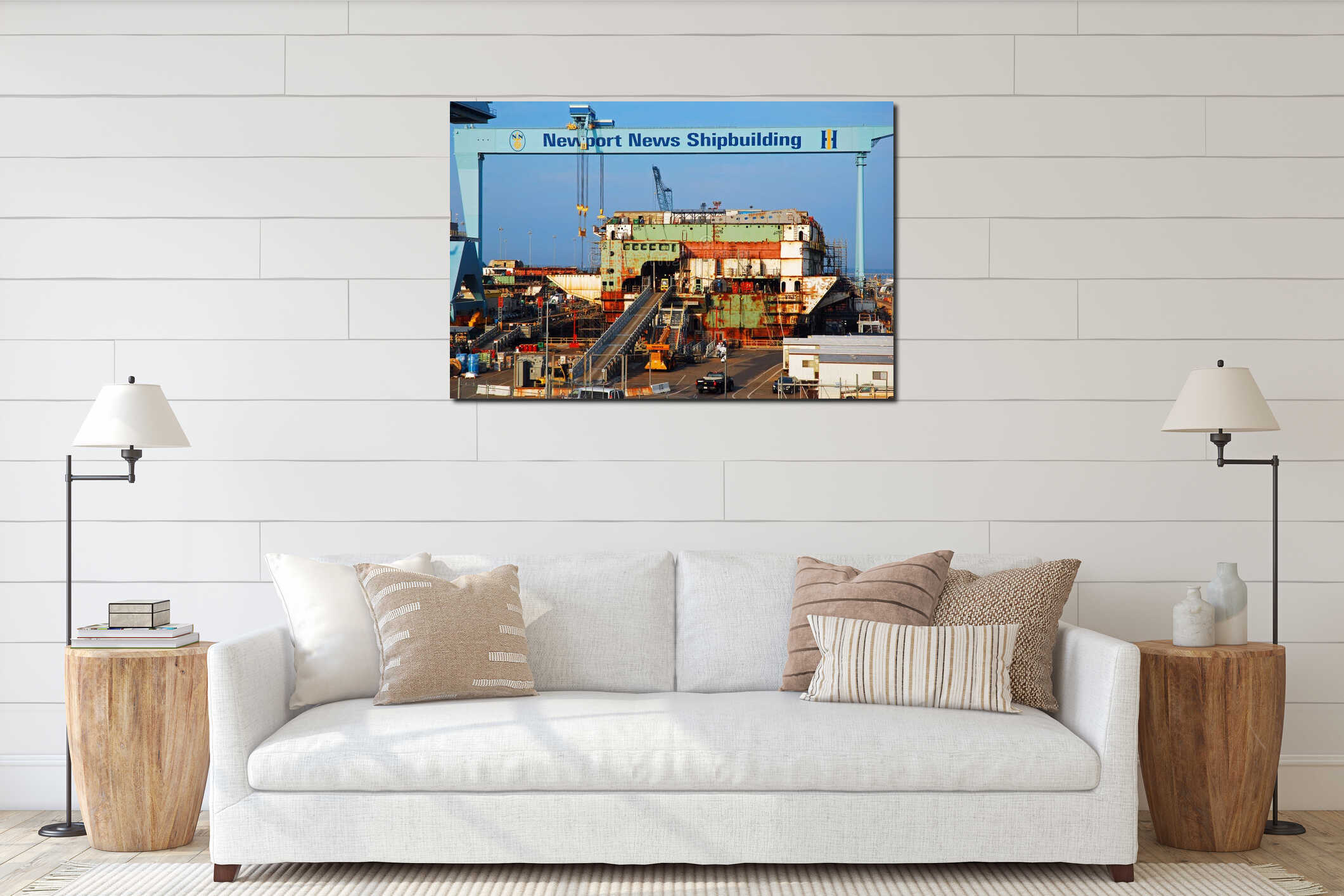 A ship is in dry dock for repairs interior mockup