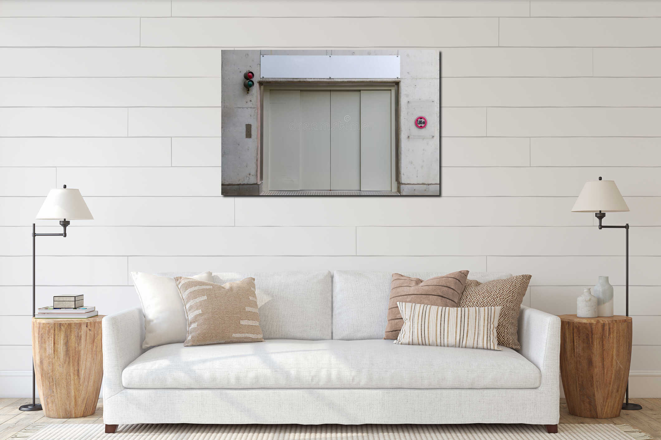 Entrance to concrete wall  of underground car garage in front of closing Elevator Lift interior mockup