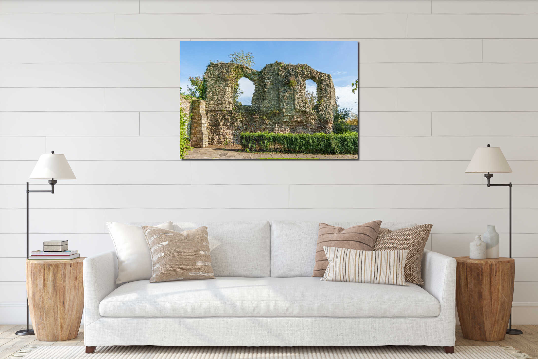 Remains of great hall at medieval castle interior mockup
