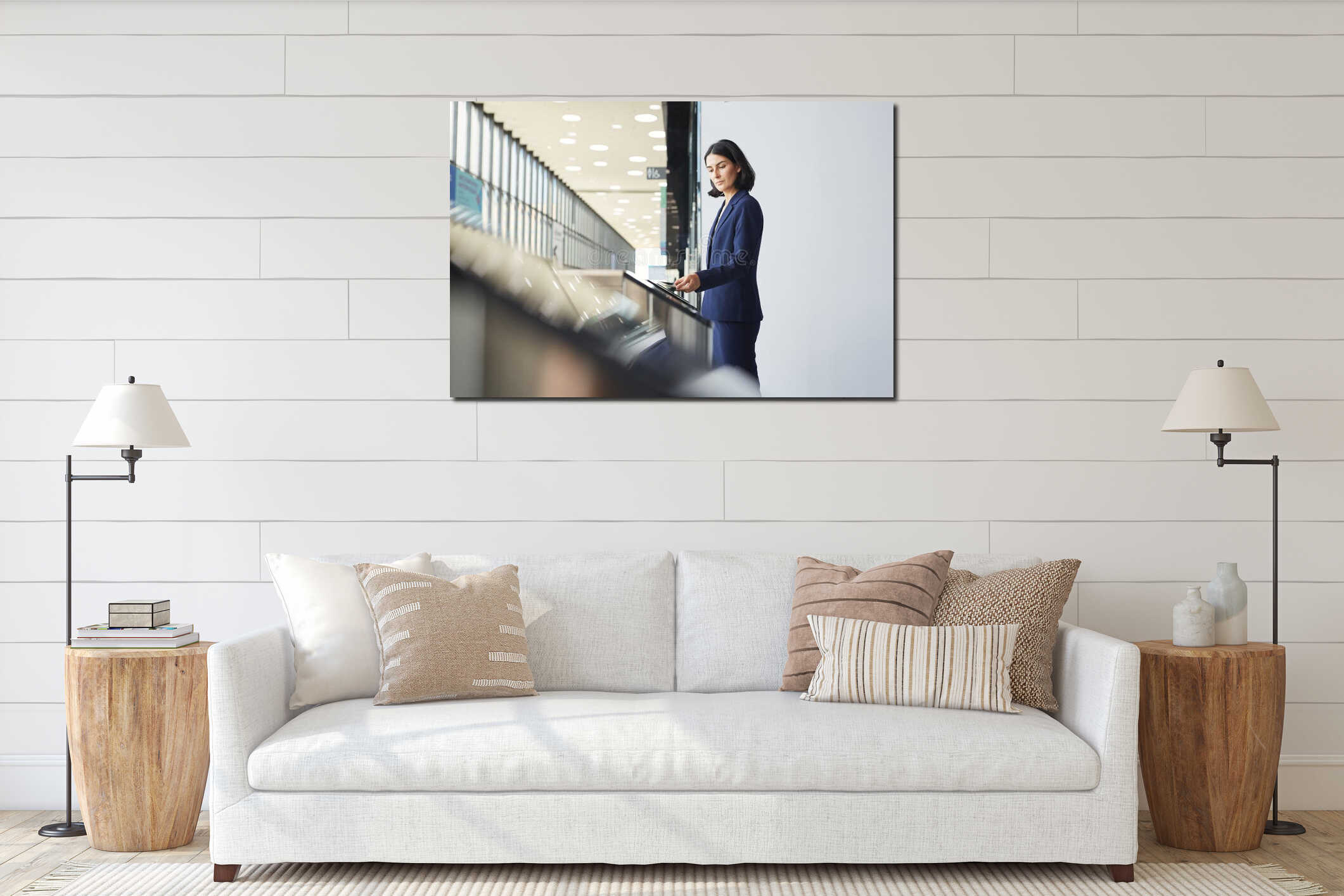Businesswoman Entering Office Building through Automatic Gate interior mockup
