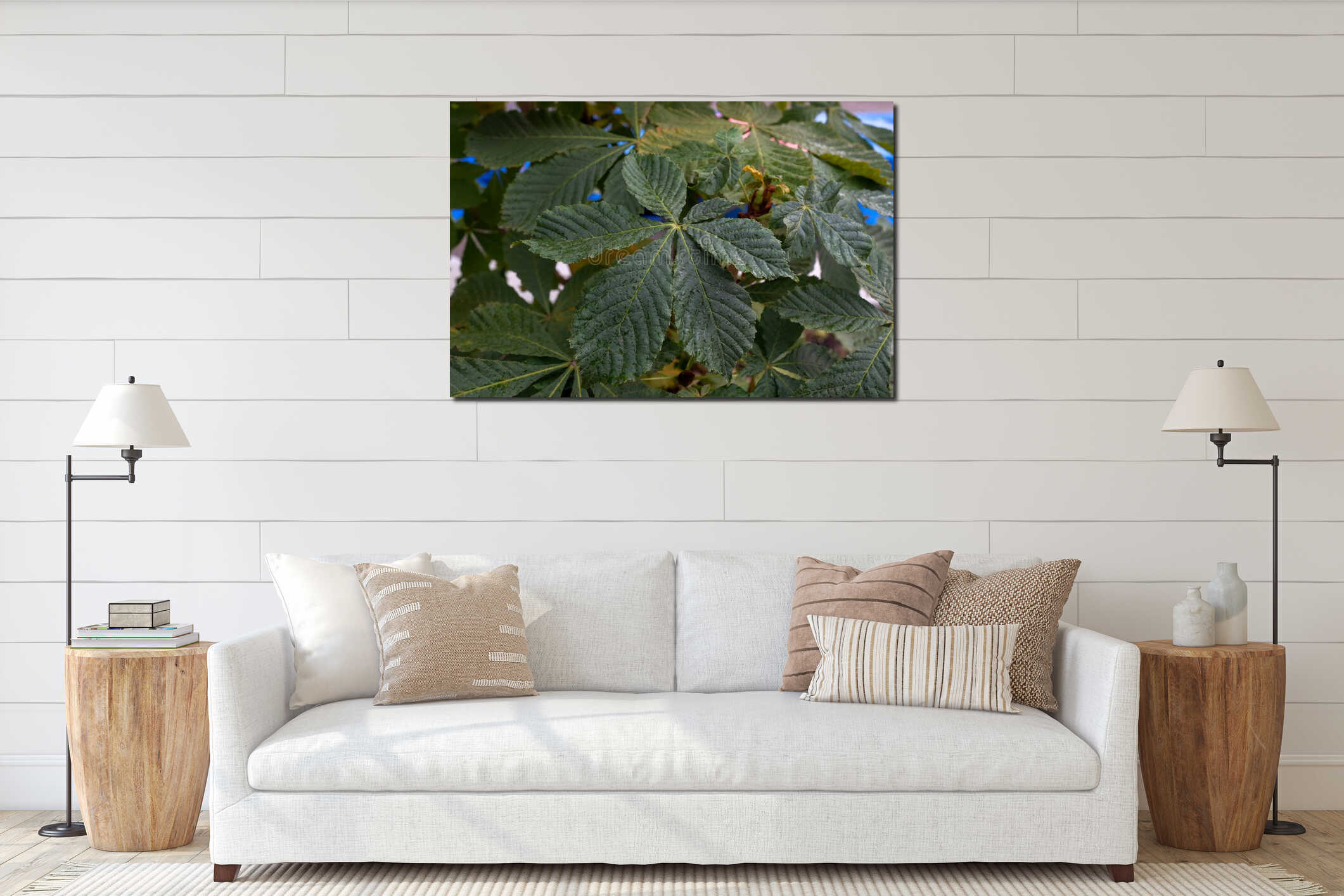 Chestnut leaf. Large embossed green leaf of a plant interior mockup