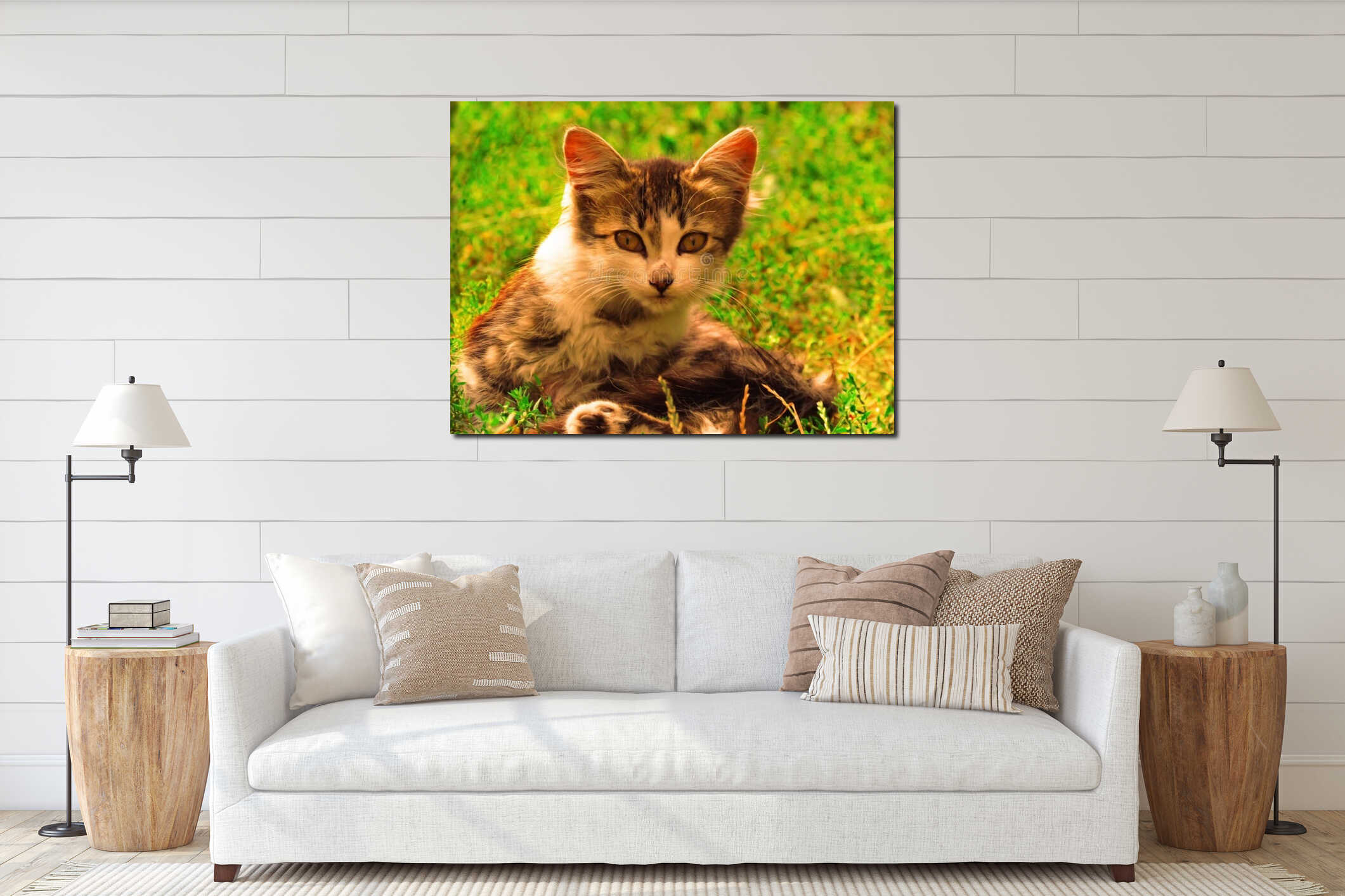 Cute curious kid. lovely summer day. interior mockup